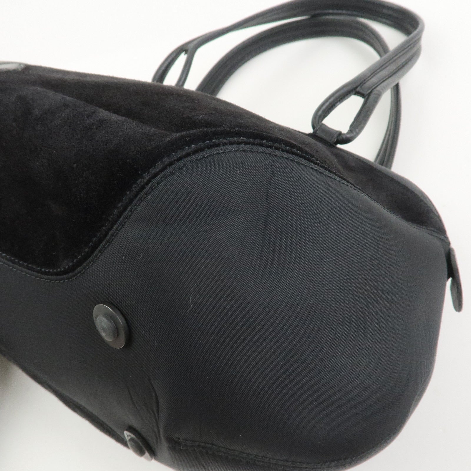 Ferragamo Gancini Suede Nylon Leather Shoulder Bag Hand Bag Black