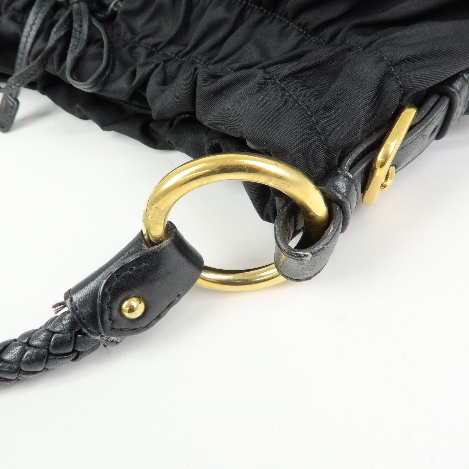 PRADA Ribbon Nylon Leather Shoulder Bag Hand Bag Black