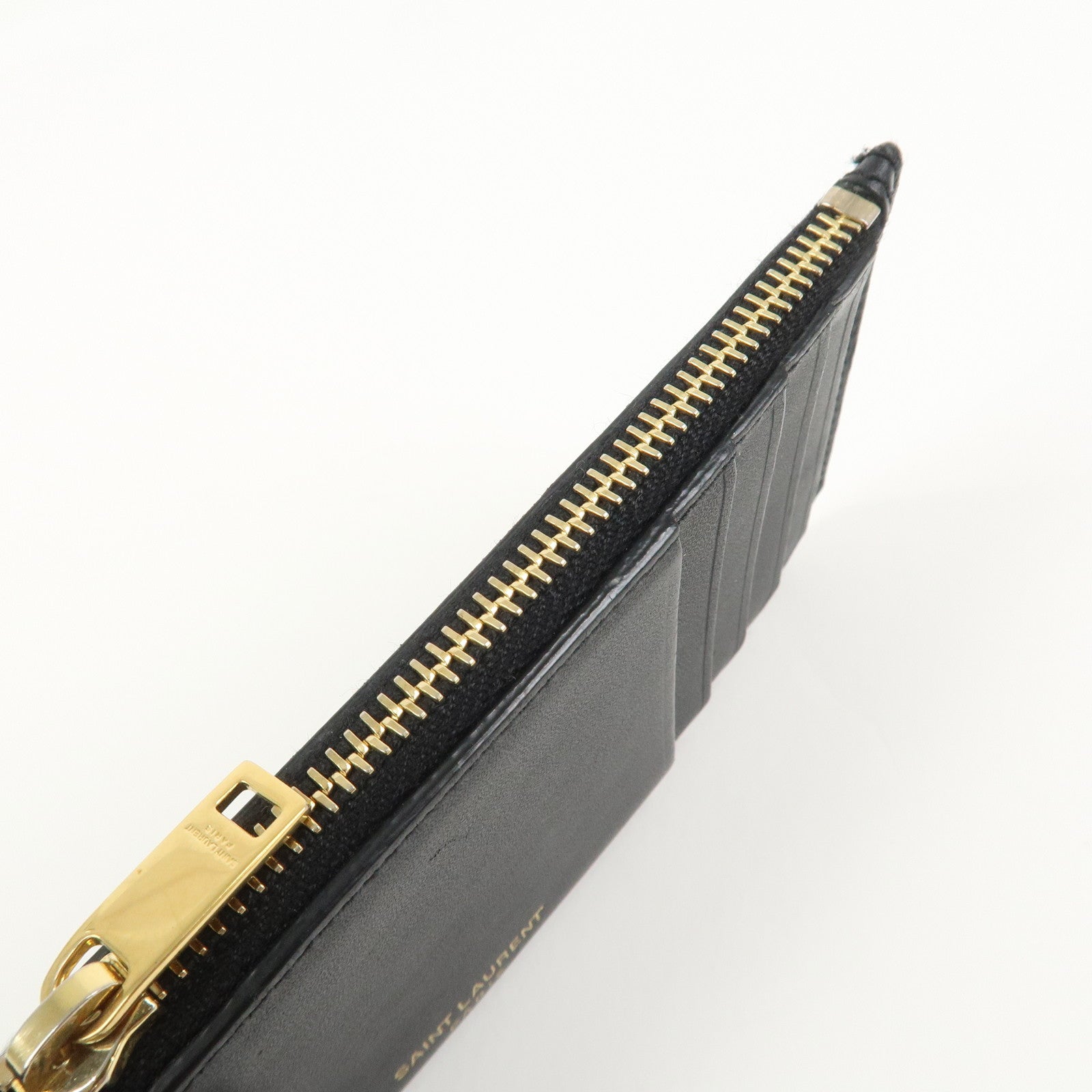SAINT LAURENT PARIS Leather Card Case Card Holder Black 458583