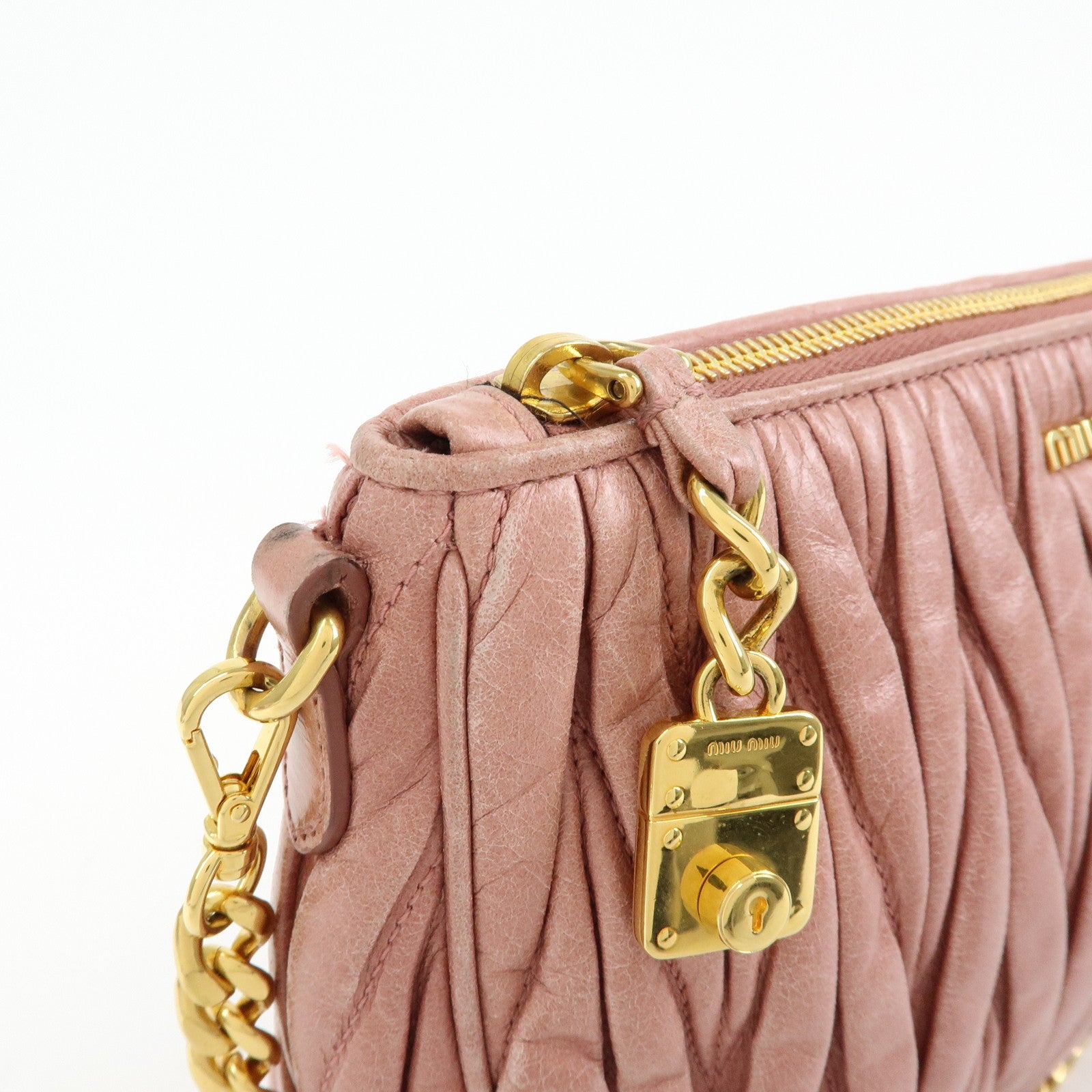 MIU MIU Matelasse Leather Chain Shoulder Crossbody Bag Pink 5BC892