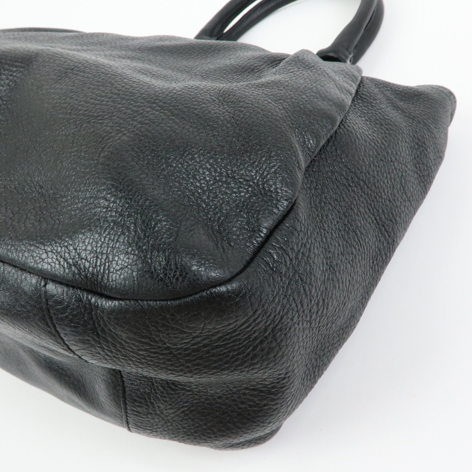 PRADA Logo Leather Tote Bag Shoulder Bag Hand Bag Black