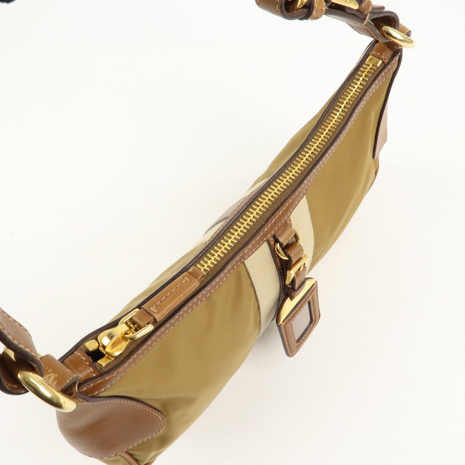 PRADA Triangle Logo Nylon Leather Shoulder Bag Brown BR3043