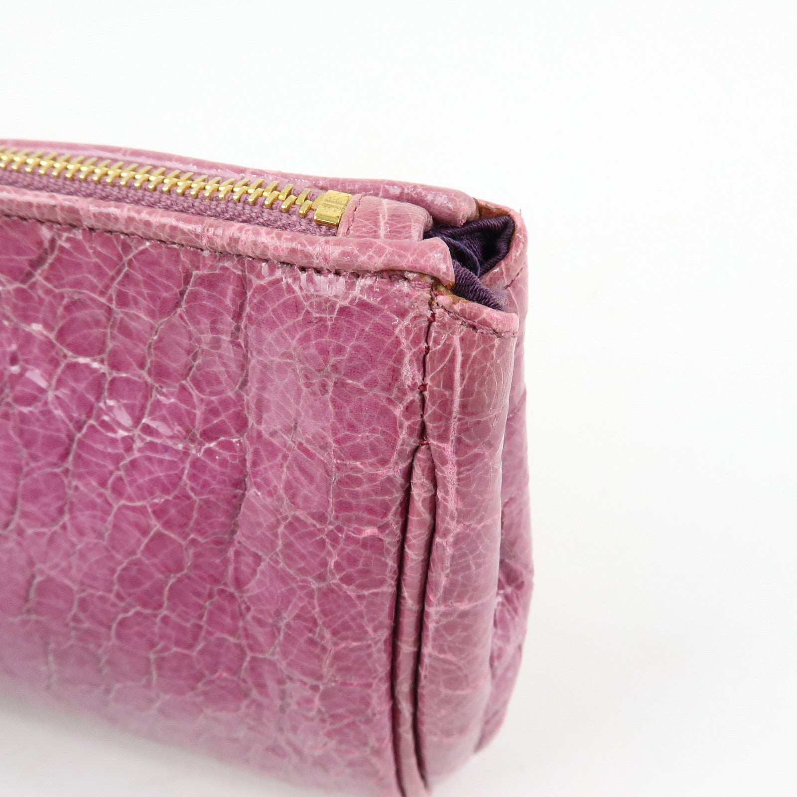 MIU MIU Logo Embossed Leather Clutch Bag Wristlet Bag Purple
