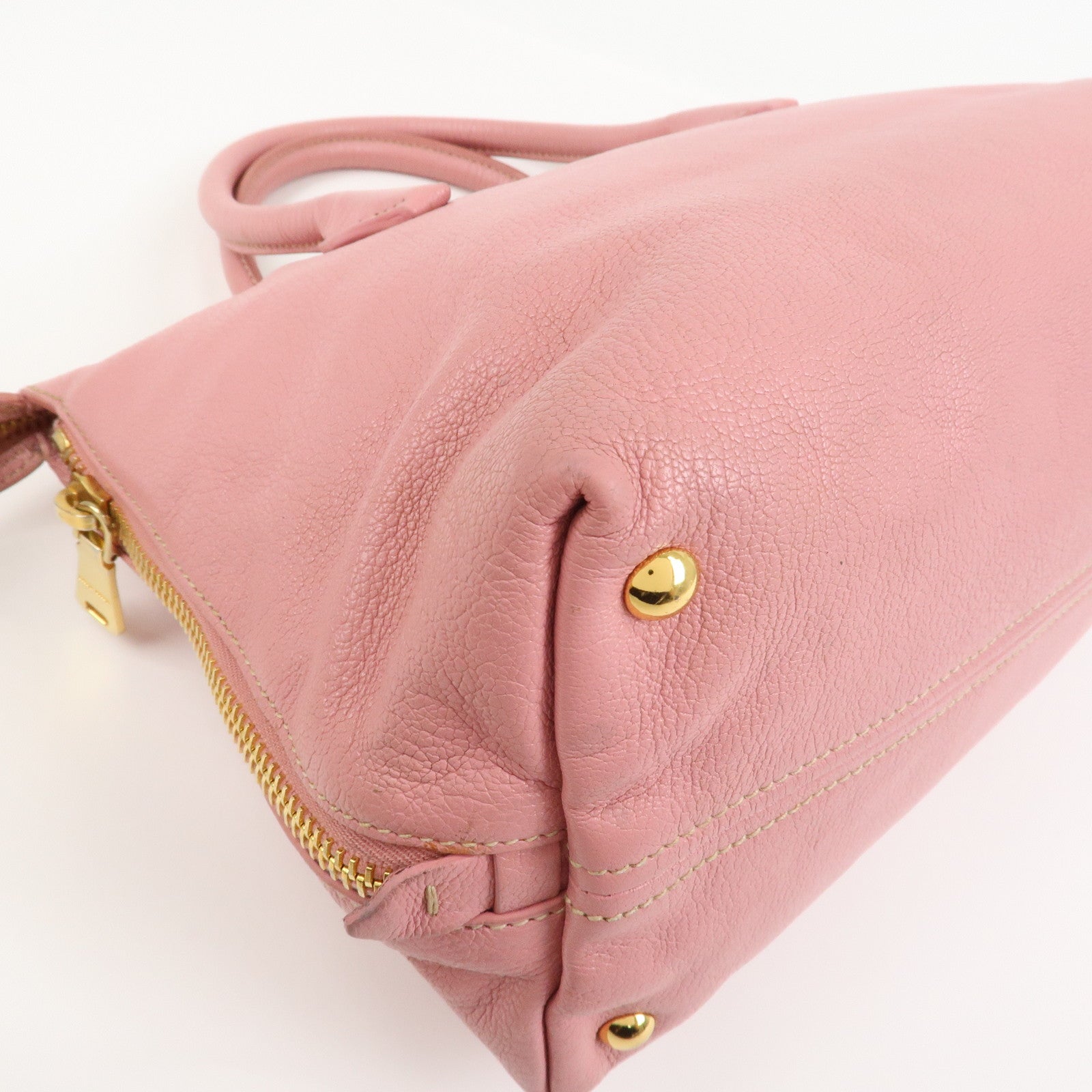 MIU MIU Logo Leather Tote Bag Hand Bag Pink