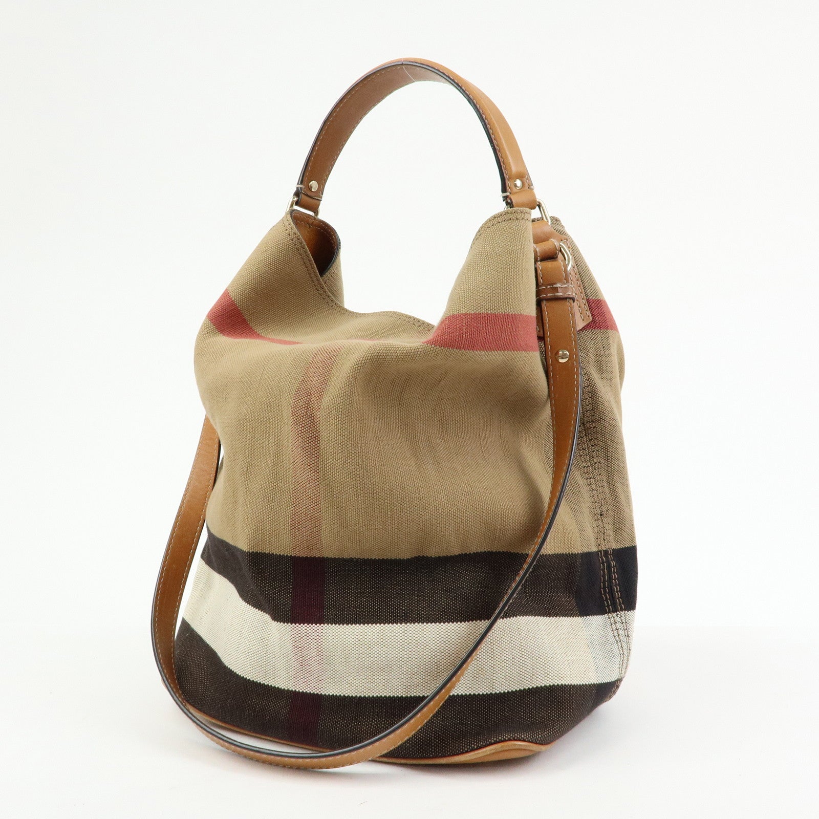 Burberry Nova Plaid Canvas Leather 2Way Shoulder Bag Beige Brown