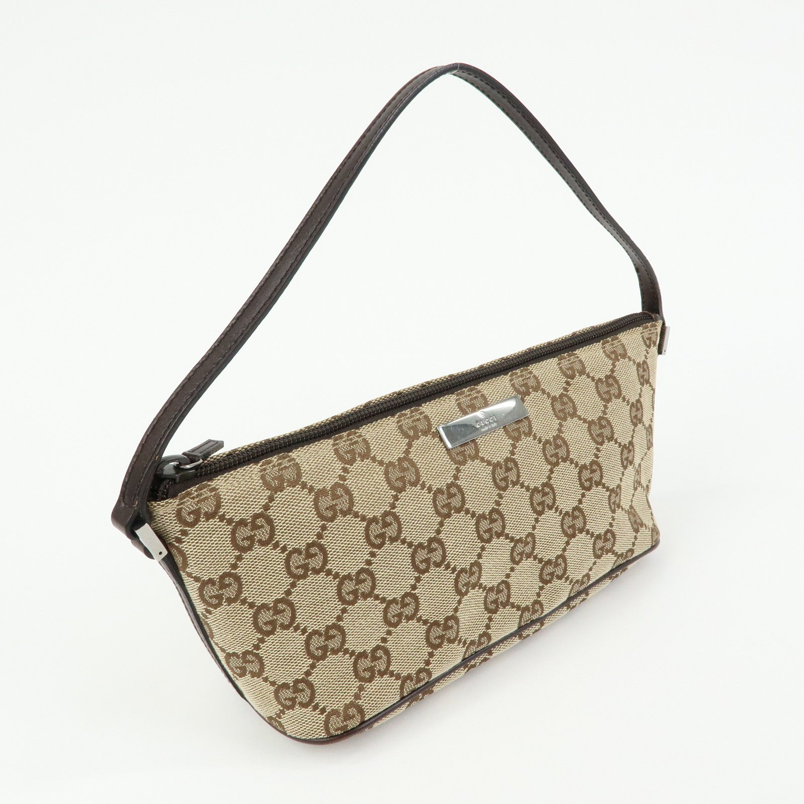 GUCCI Boat Bag GG Canvas Leather Hand Bag Beige Brown 07198