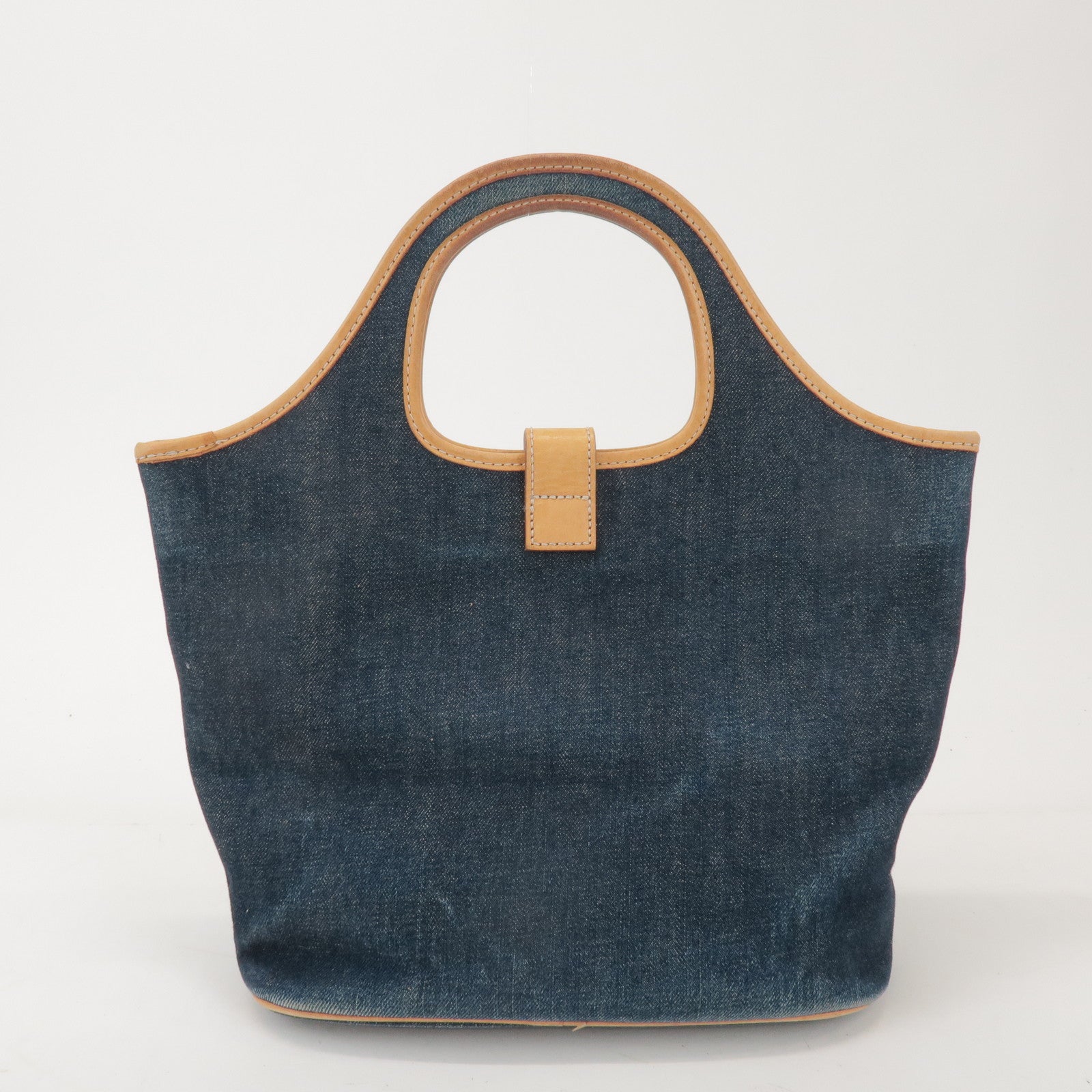 BURBERRY Blue Label Denim Leather Hand Bag Tote Bag Indigo Blue