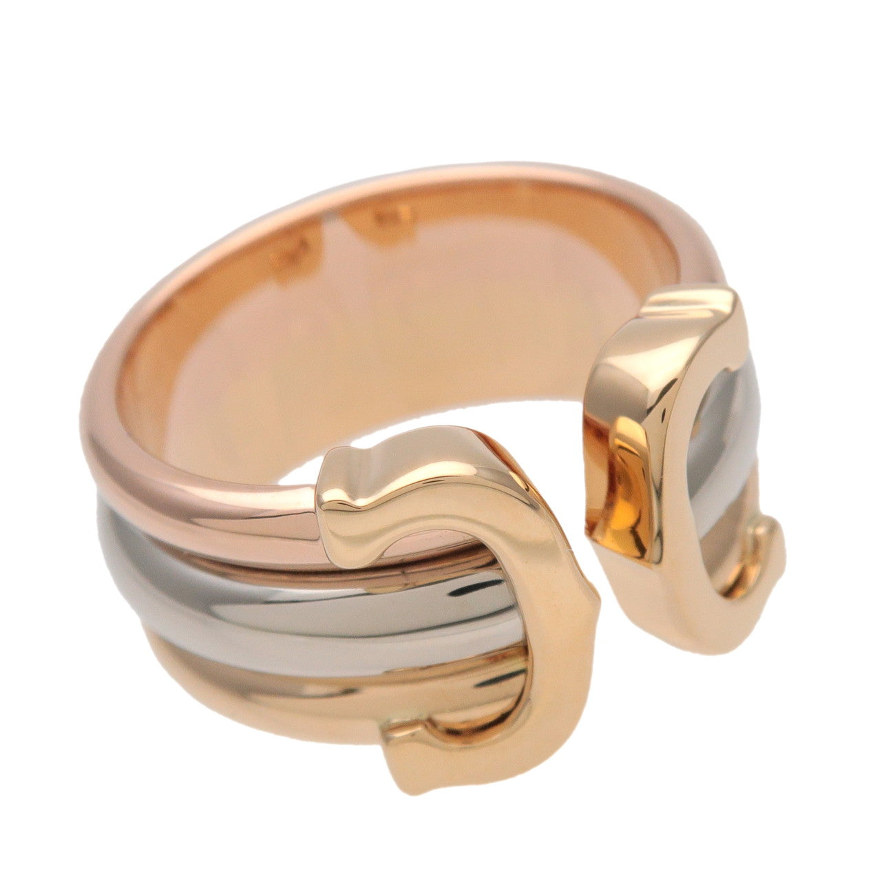 Cartier C2 Ring K18 750YG/PG/WG Yellow Rose White Gold #47 US4.5