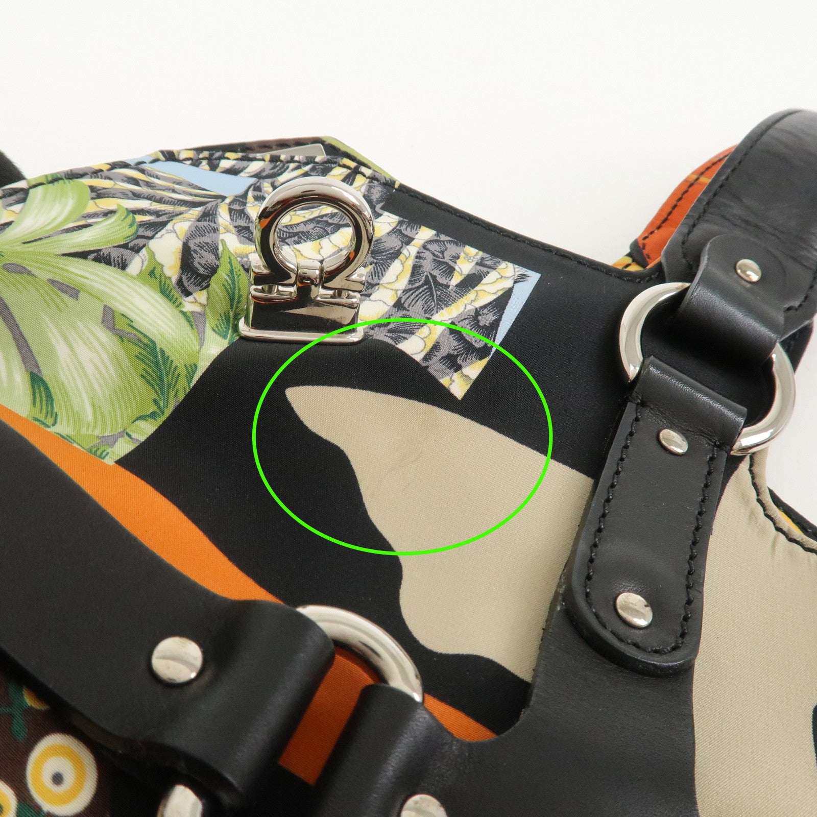 Ferragamo Nylon Leather Hand Bag Shoulder Bag Black Multicolor