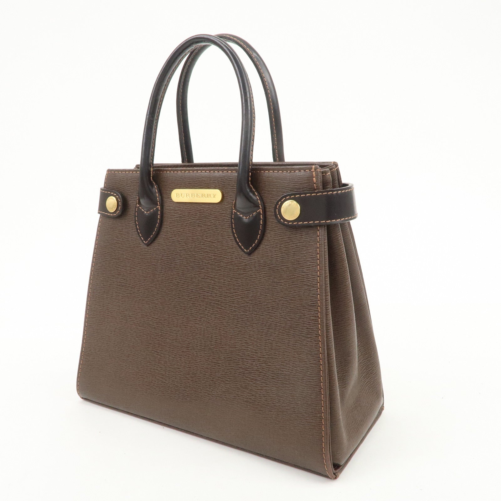 BURBERRY Leather Hand Bag Tote Bag Brown Gold