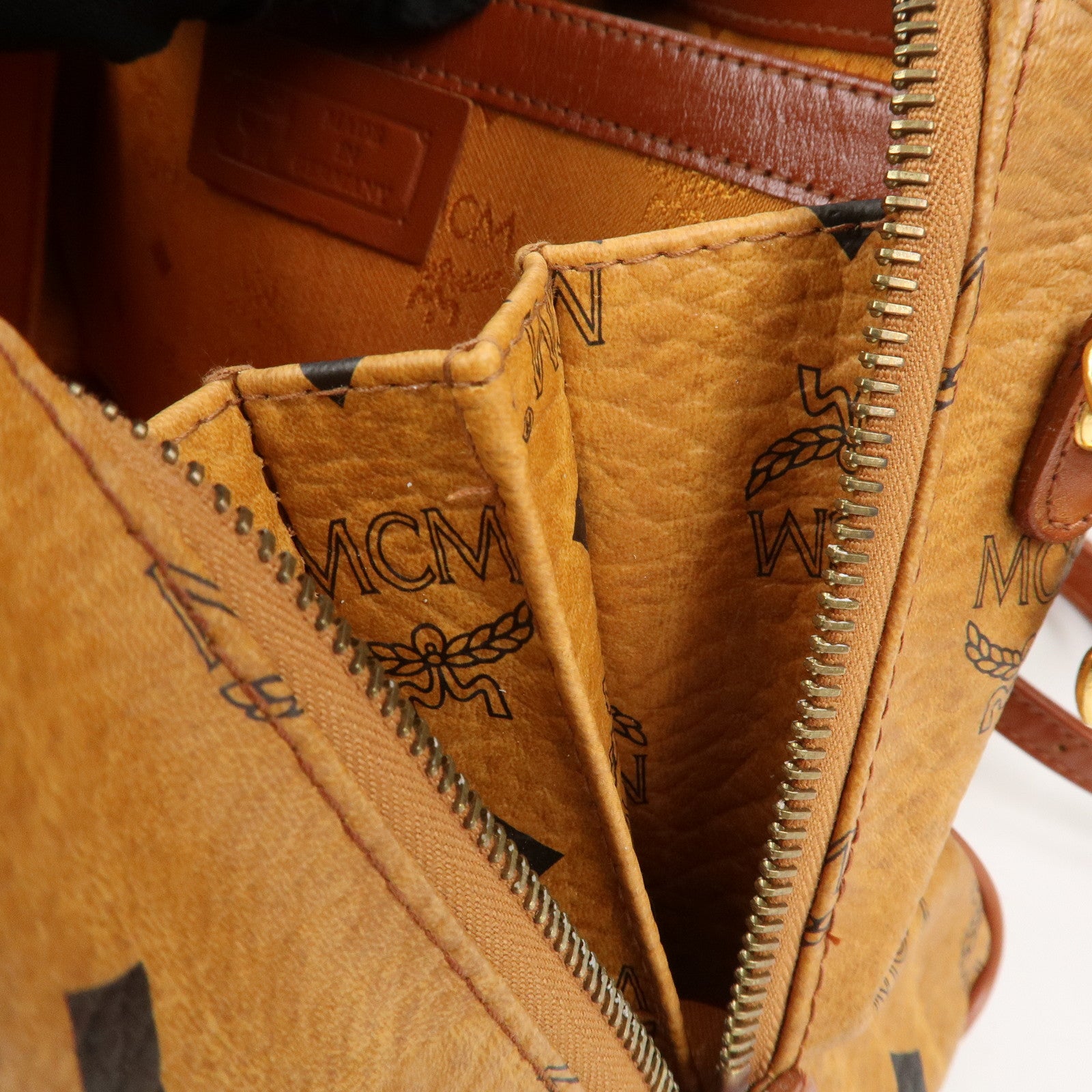 MCM Visetos Leather 2Way Bag Boston Bag Cognac