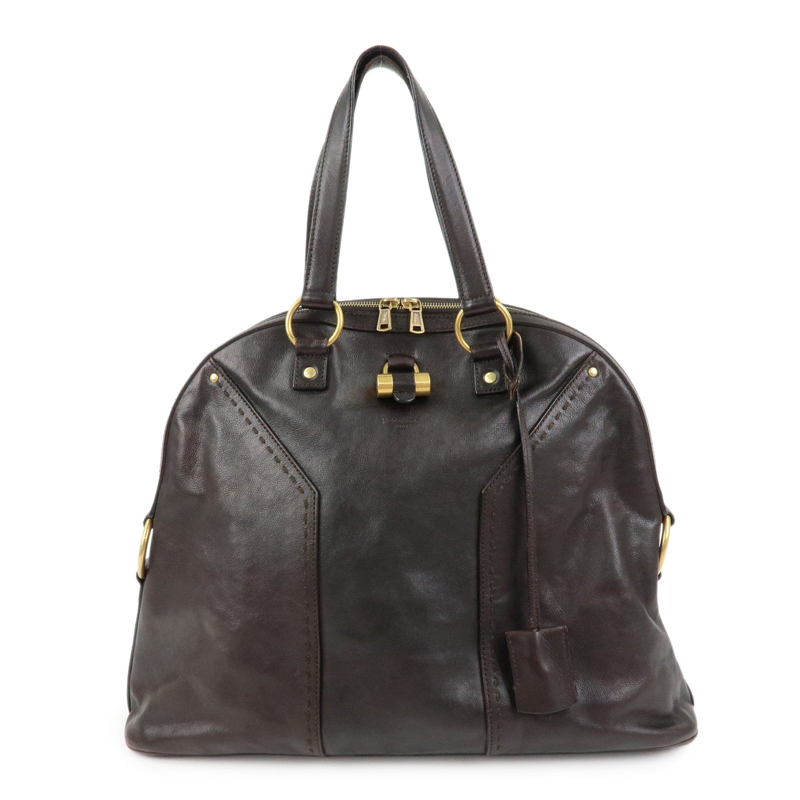 SAINT LAURENT PARIS Muse Leather Hand Bag Shoulder Bag Dark Brown