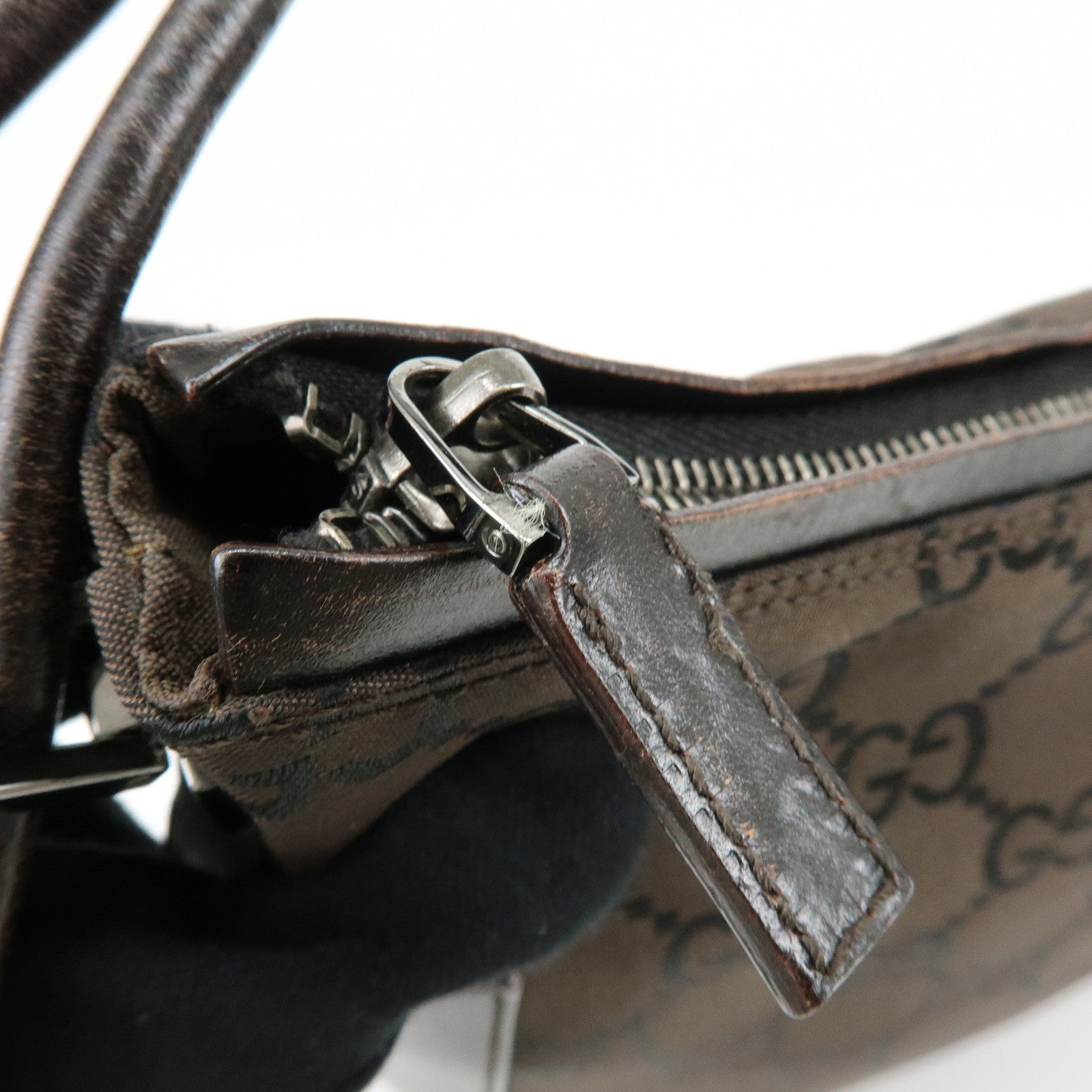 GUCCI GG Nylon Leather Shoulder Bag Hand Bag Brown 001・ｻ3766