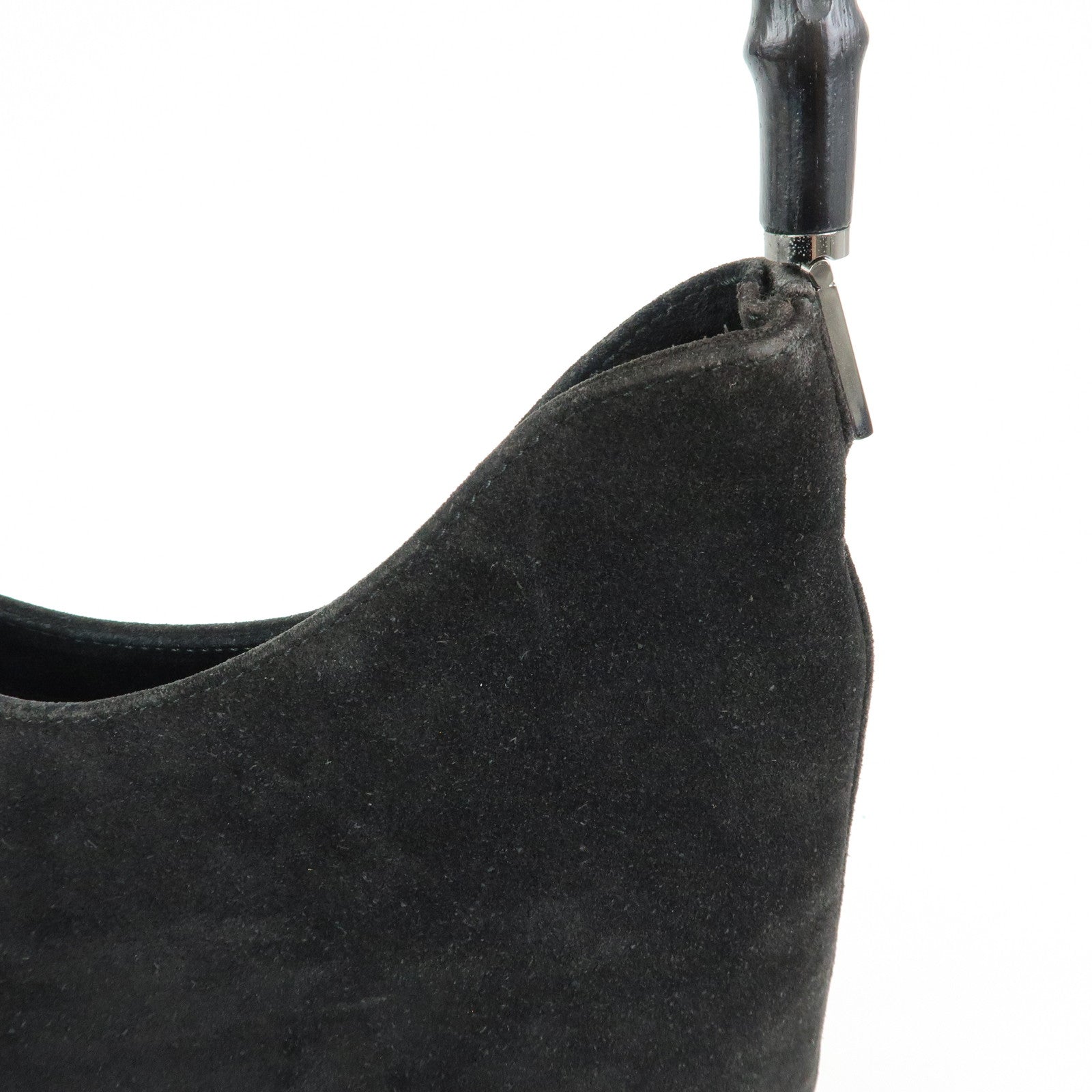 GUCCI Bamboo Suede Shoulder Bag Hand Bag Black 001.3244