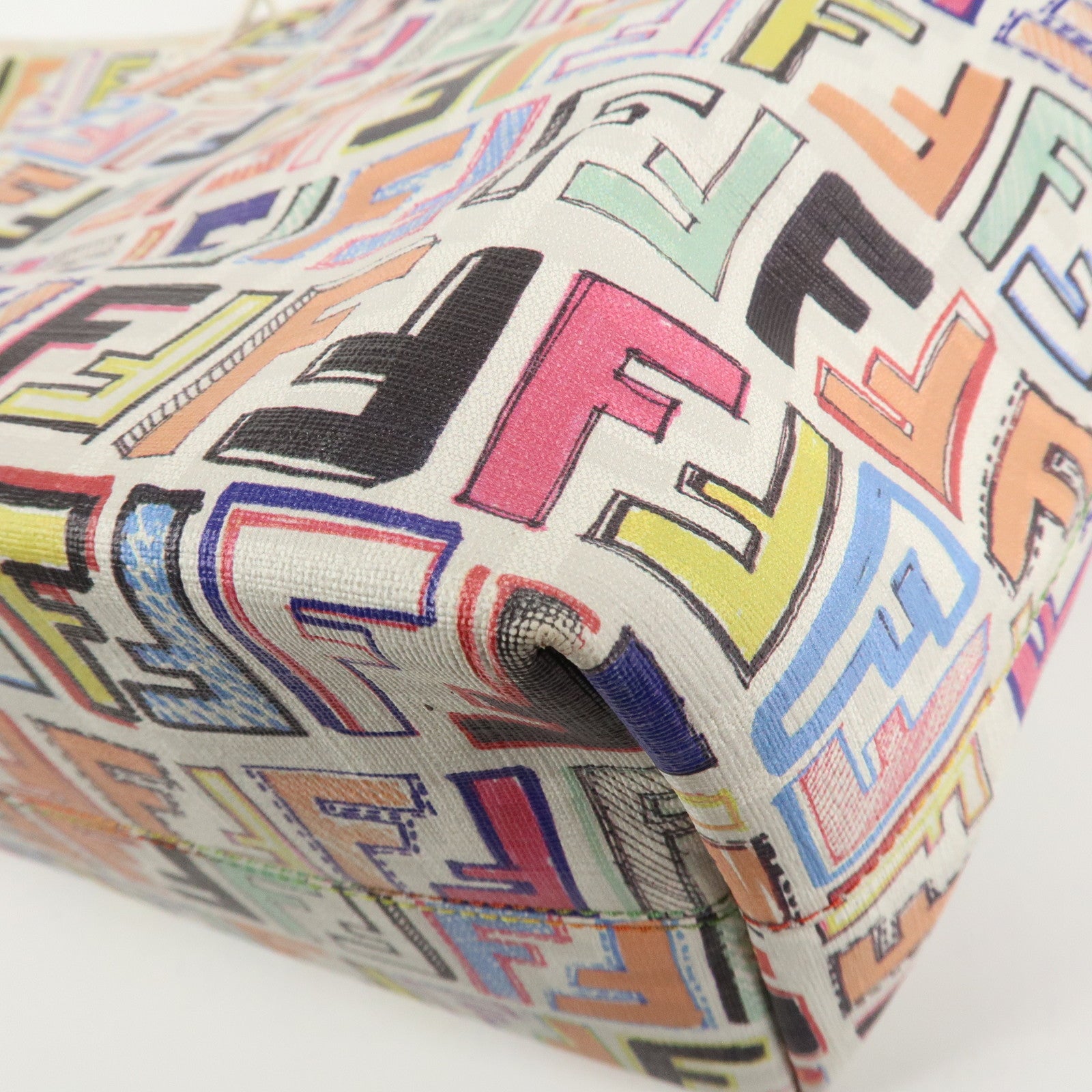 FENDI Zucca Logo Print PVC Tote Bag Multicolor White 8BH185 Used