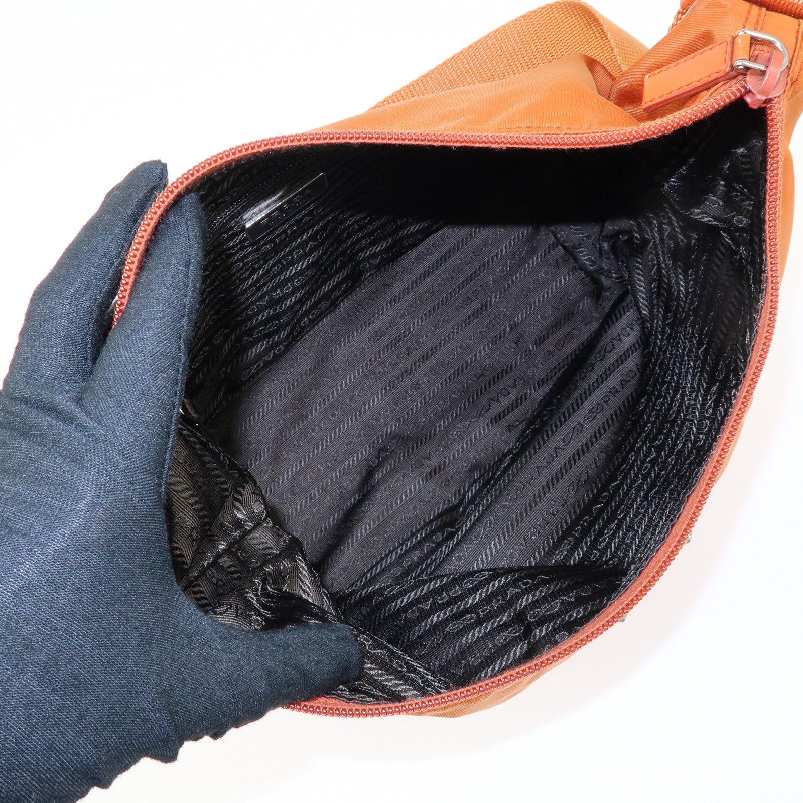 PRADA Triangle Logo Nylon Leather Shoulder Bag Crossbody Bag Orange