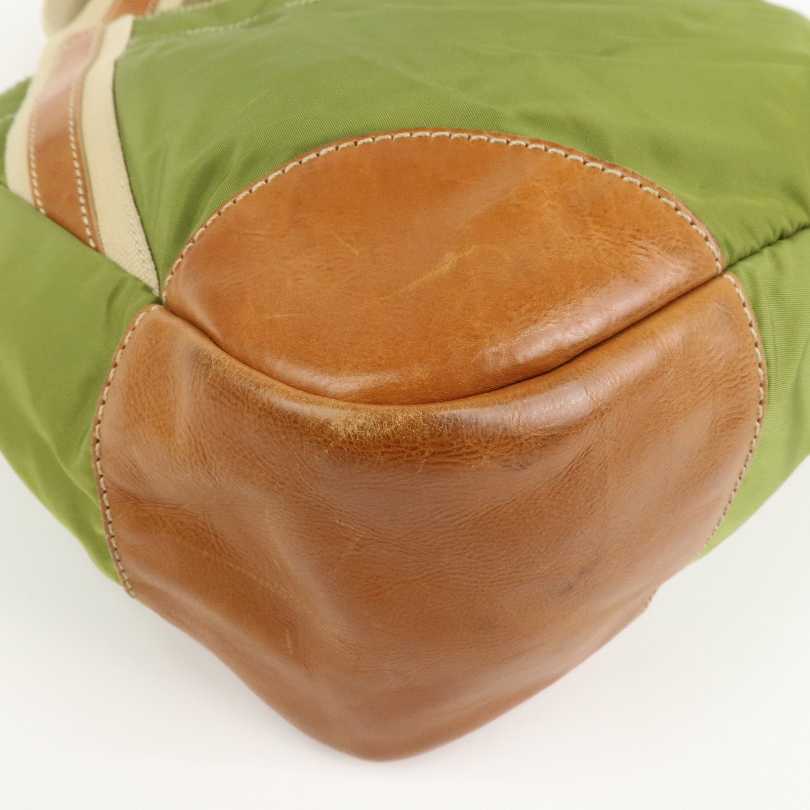 PRADA Triangle Logo Leather Nylon 2Way Tote Bag Brown Khaki