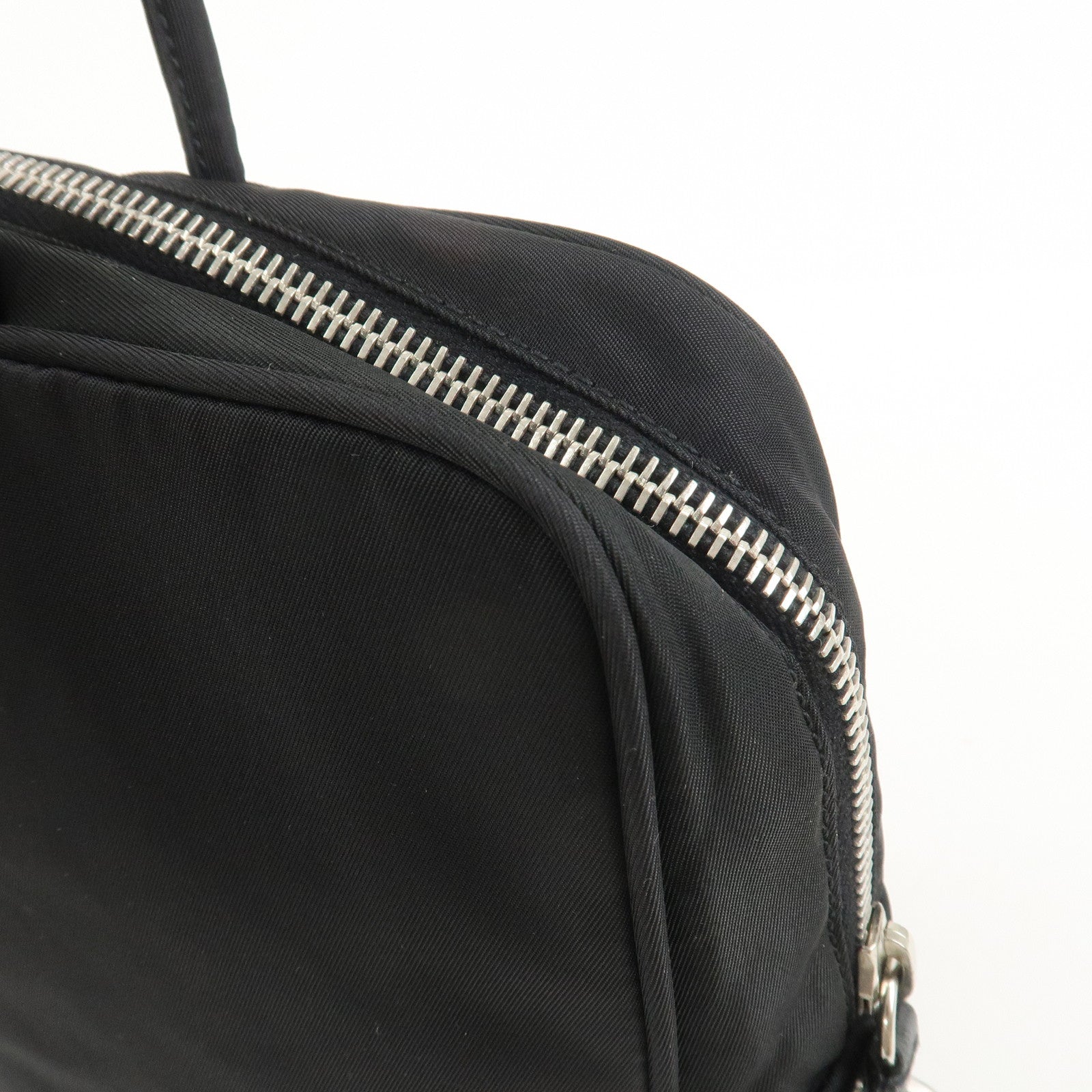 PRADA Triangle Logo Nylon Leather Hand Bag Black BN0531