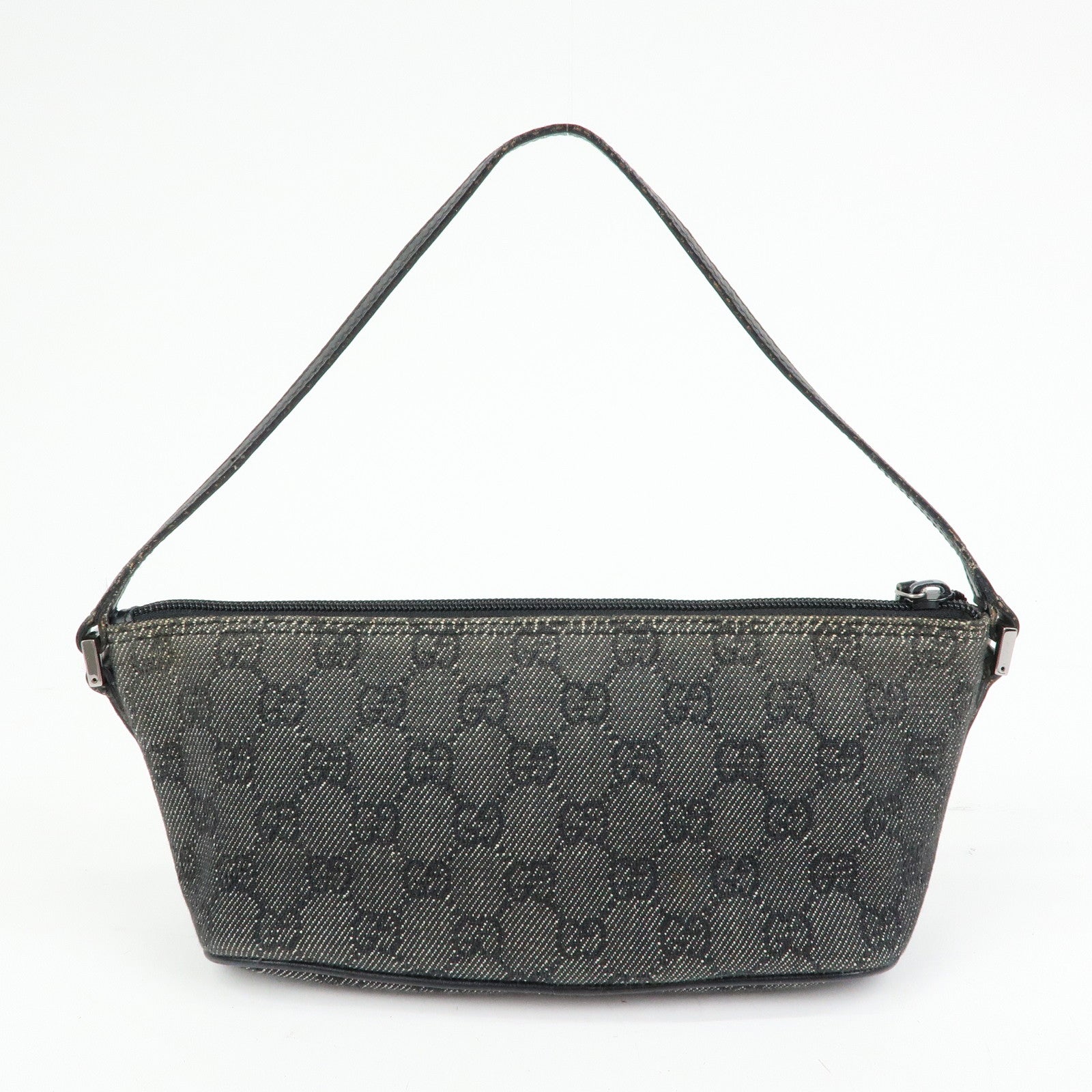 GUCCI Boat Bag GG Canvas Leather Accessory Pouch Black 07198