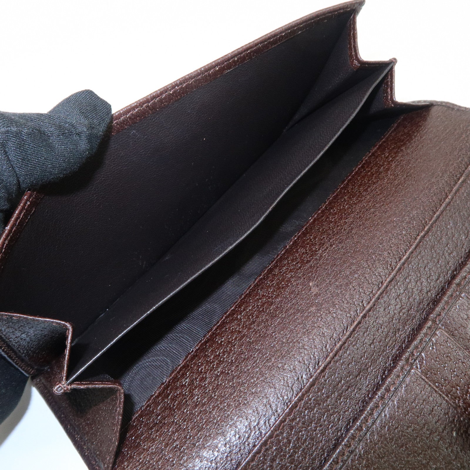 GUCCI GG Canvas Leather Bi-fold Long Wallet Dark Brown 112715 Used