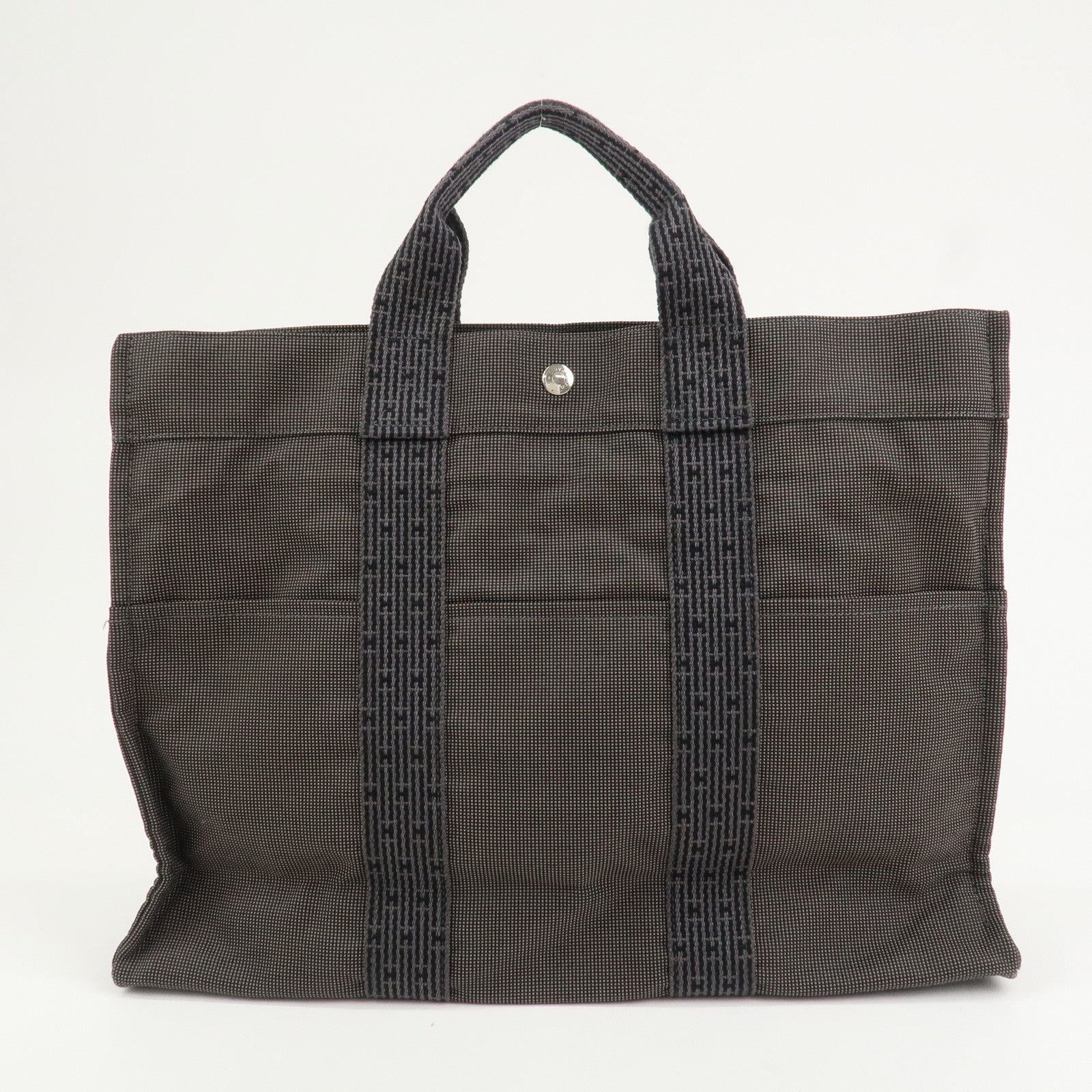 HERMES Herline MM Nylon Canvas Tote Bag Hand Bag Black