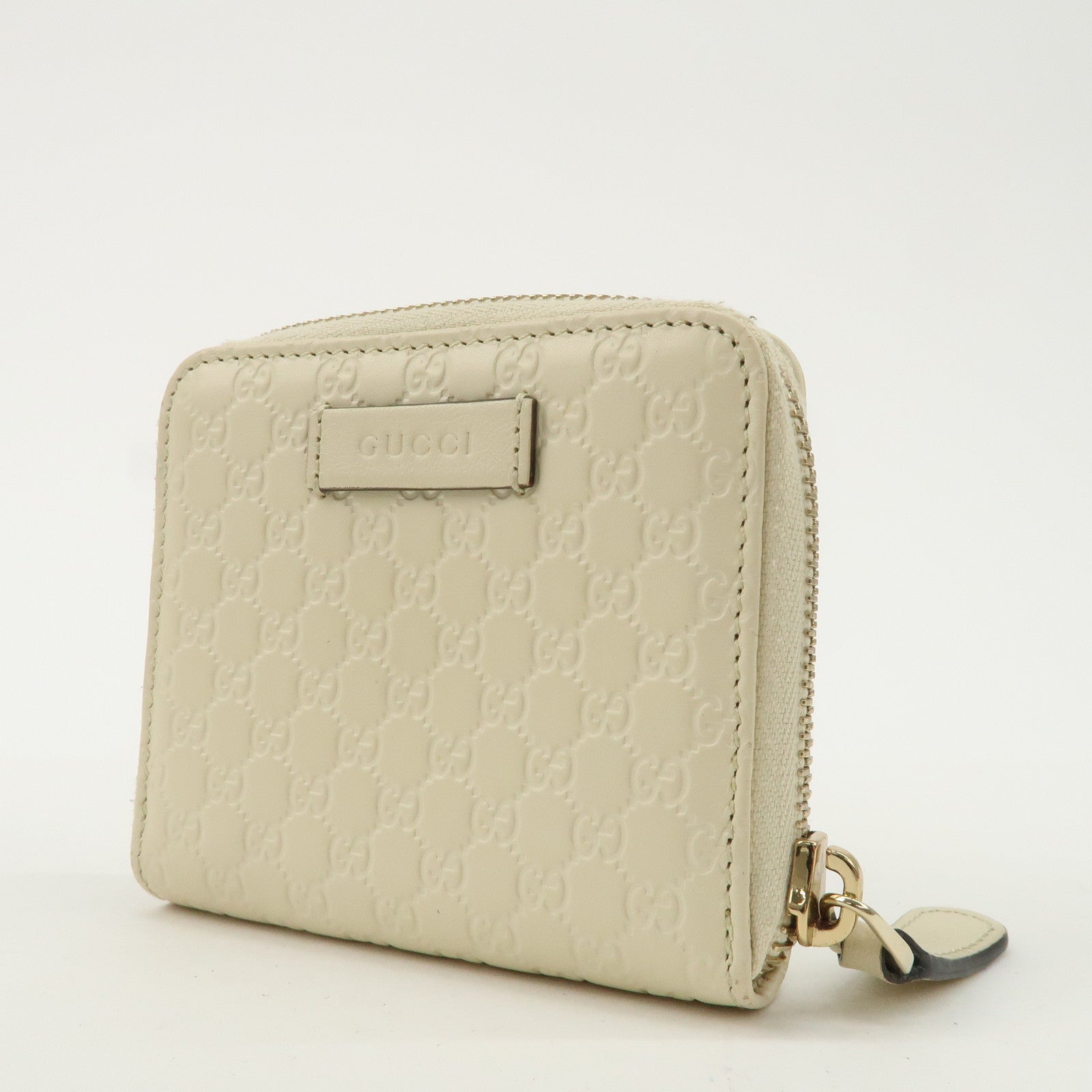 GUCCI Micro Guccissima Leather Signature Bi-Fold Compact Wallet Ivory Used