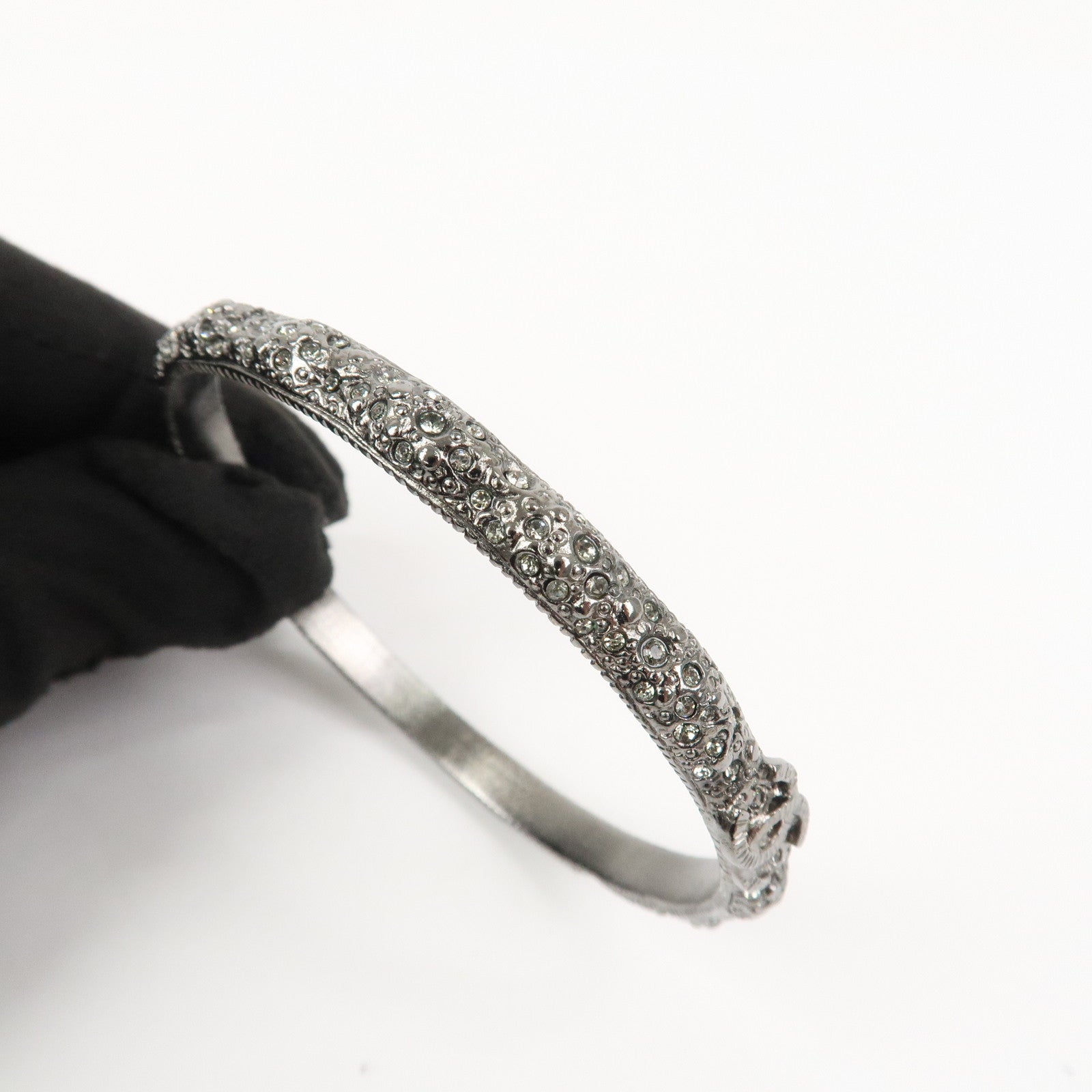 CHANEL COCO Mark Bangle Bracelet Metal Silver Grey