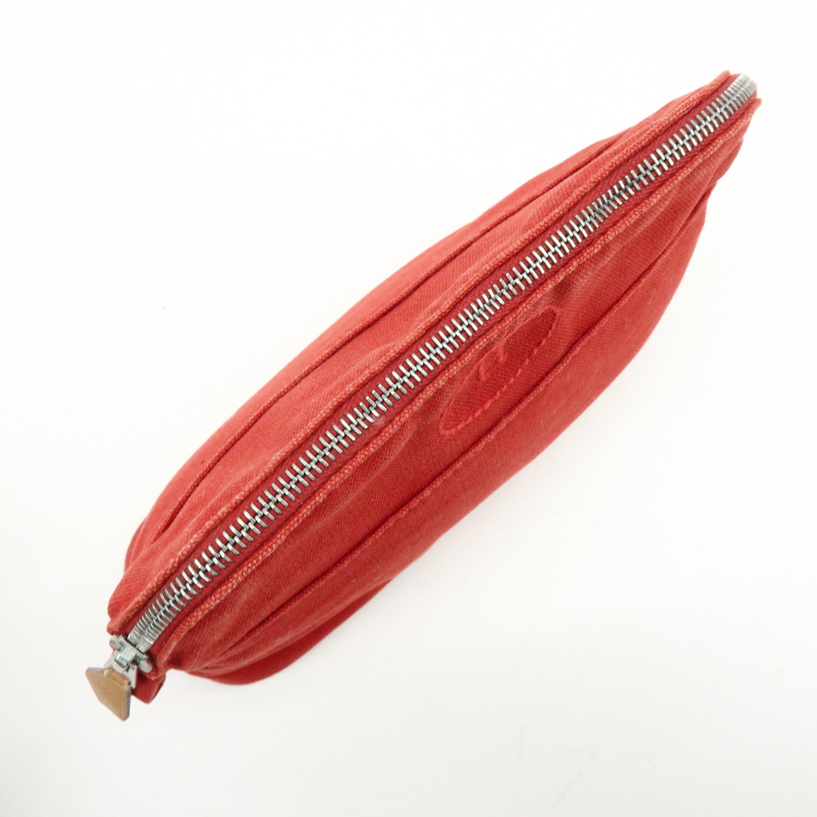 HERMES Bolide Cotton Leather Pouch Cosmetic Pouch Red