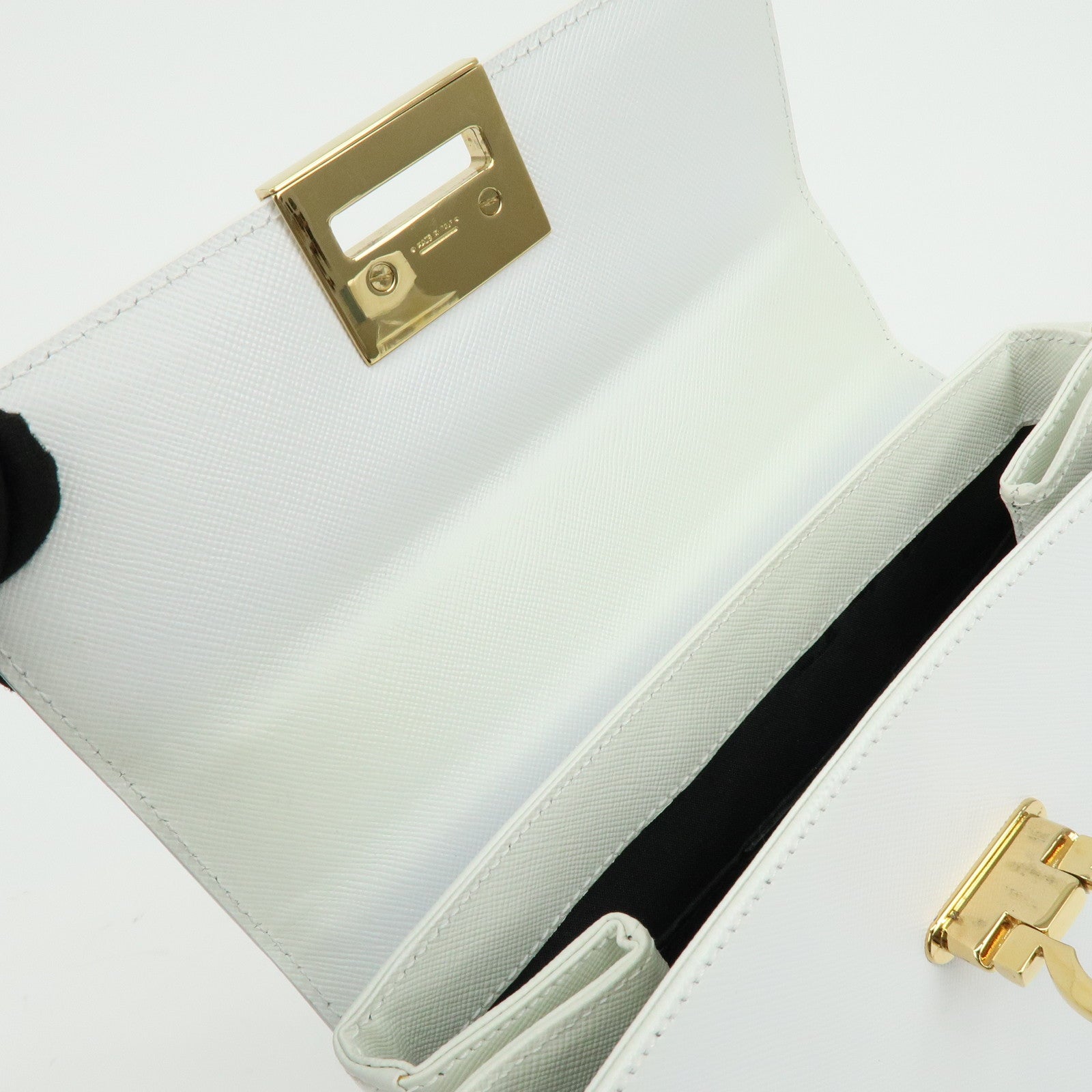 Ferragamo Gancini Leather 2Way Bag Hand Bag Shoulder Bag White