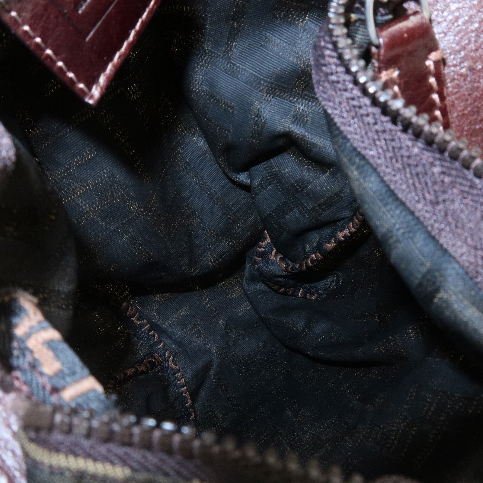 FENDI Zucca Canvas Leather Hand Bag Pouch Bag Brown Black 226540