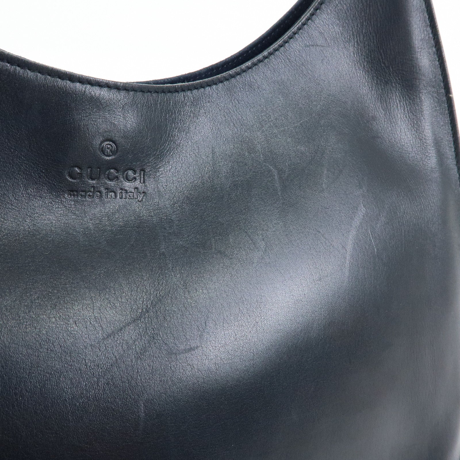 GUCCI Logo Leather Shoulder Bag Hand Bag Navy 001・3767