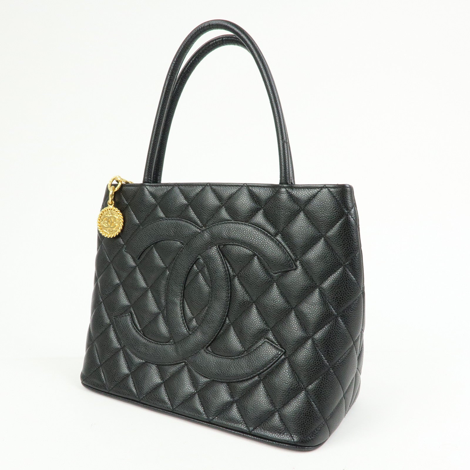 CHANEL Matelasse COCO Mark Caviarskin Medallion Tote Bag A01804