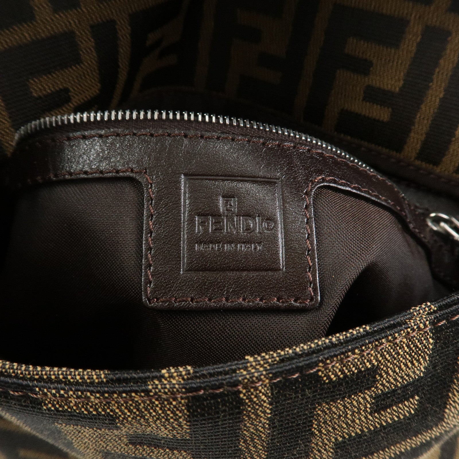 FENDI Zucca Mamma Baguette Canvas Shoulder Bag Brown Black 26325
