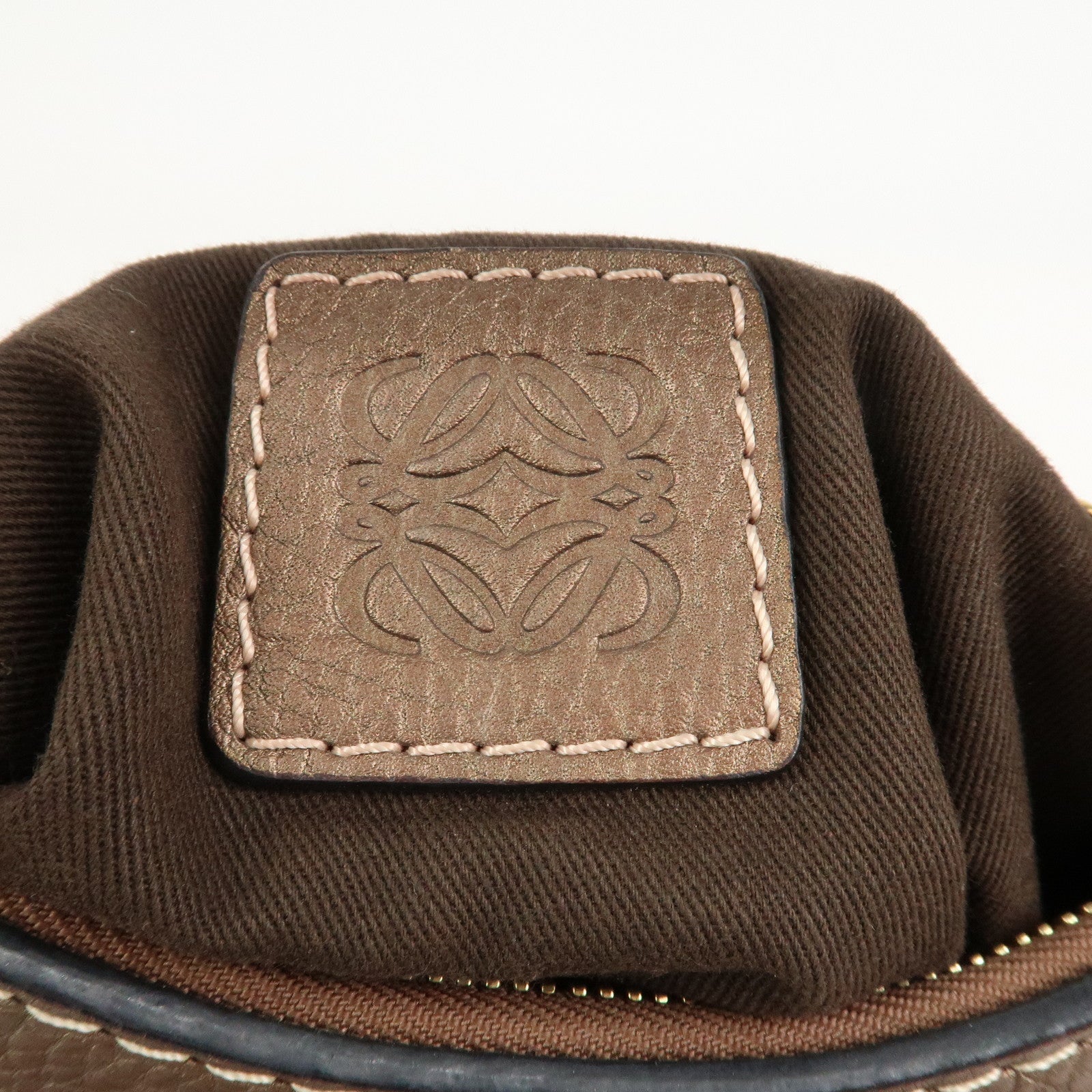 LOEWE New Road Line Logo Canvas Leather Shoulder Bag Brown Beige