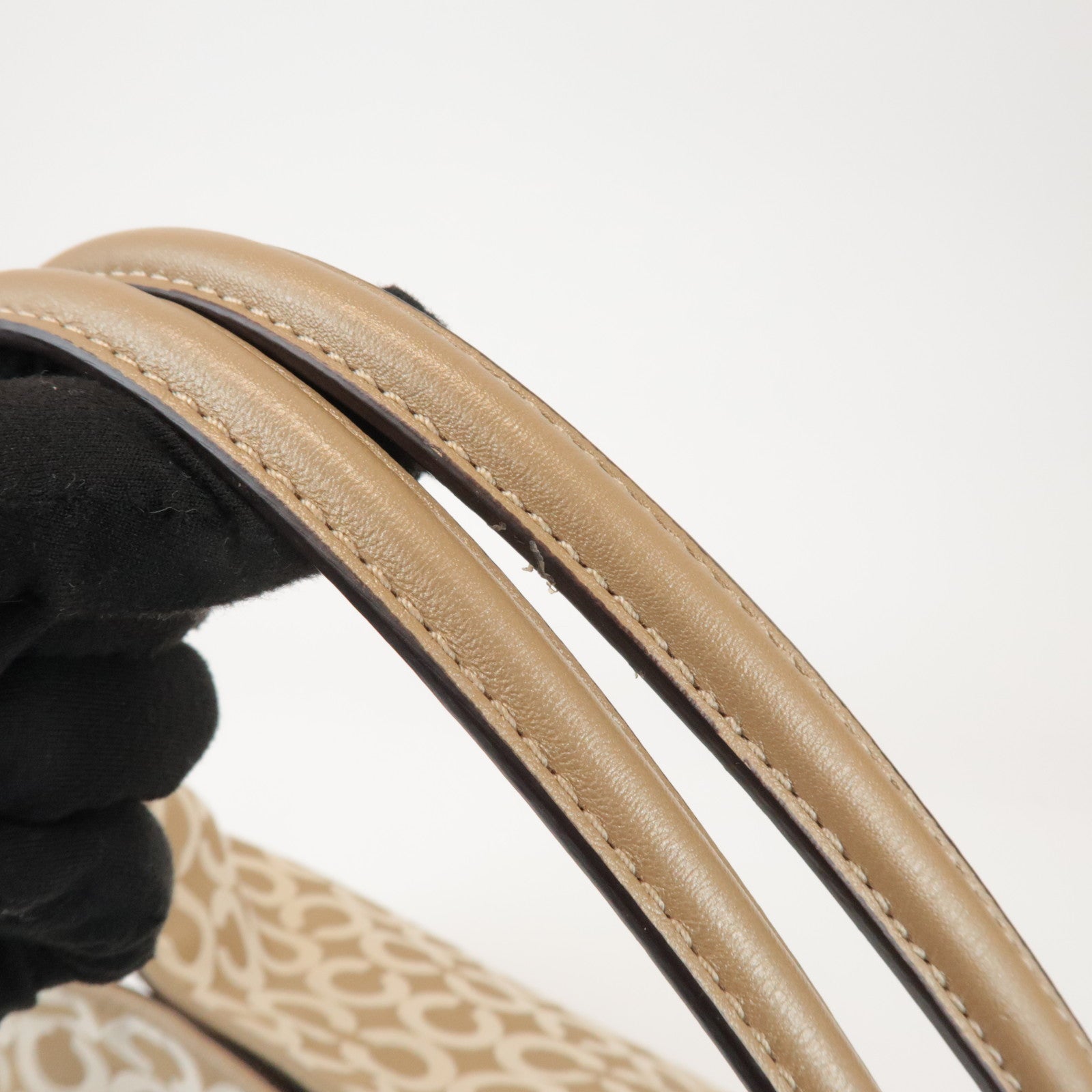 COACH Op Art Satin Leather Shoulder Bag Hand Bag Gold Beige