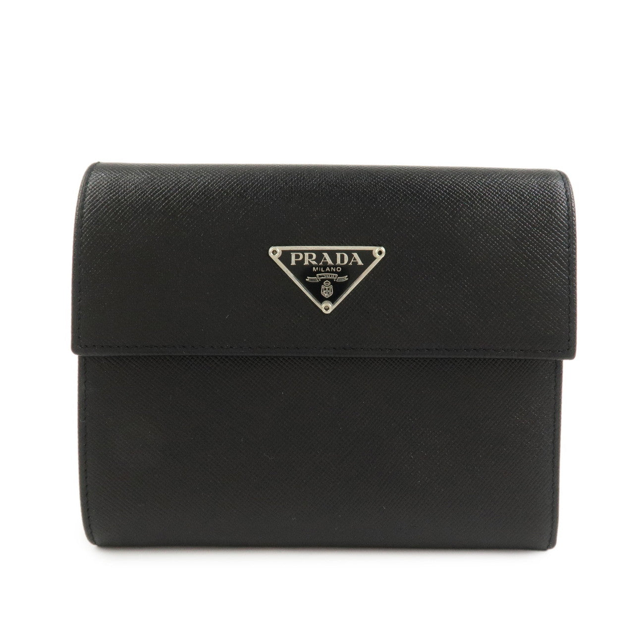 PRADA Triangle Logo Saffiano Leather Tri-fold Wallet Black M170A