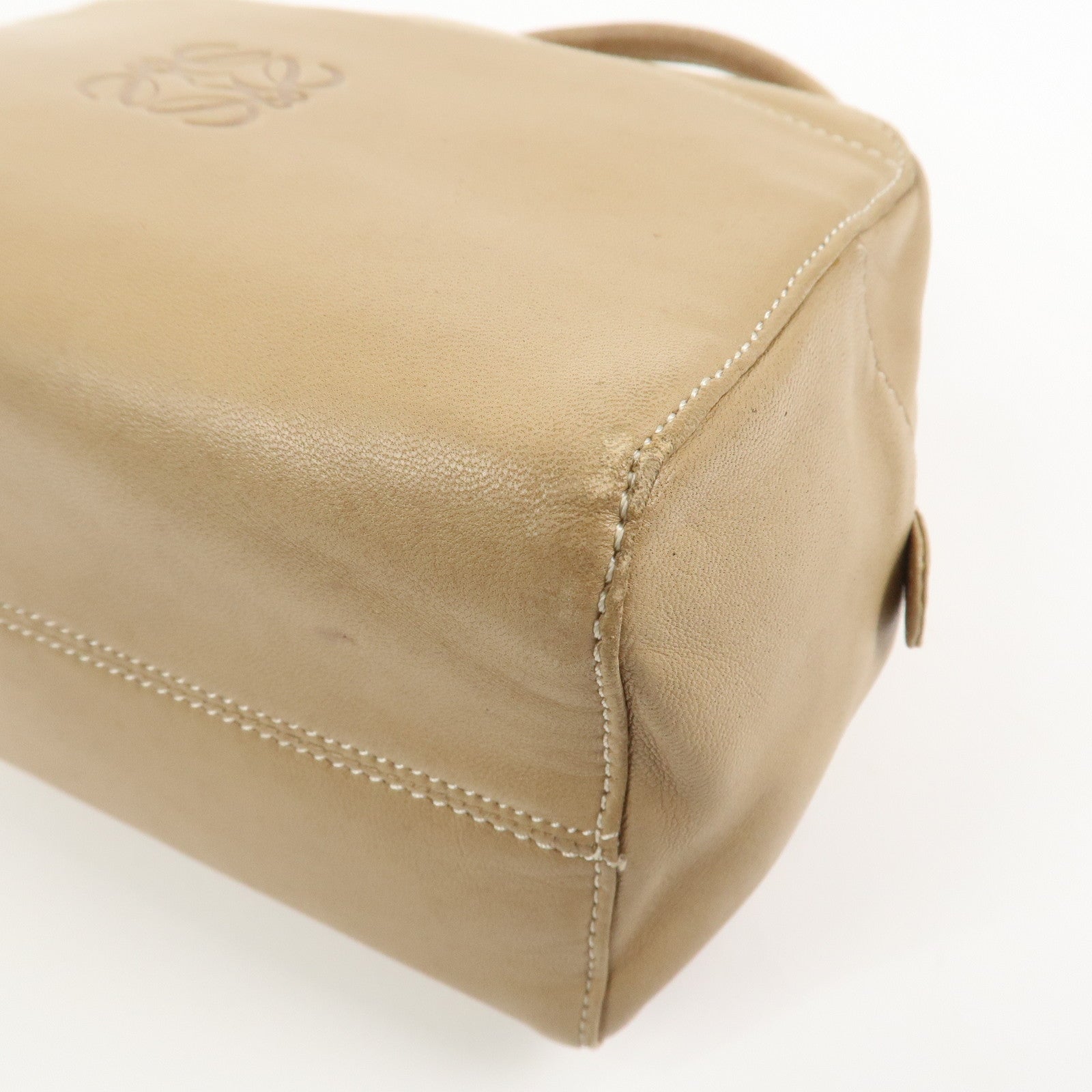 LOEWE Anagram Logo Nappa Leather Hand Bag Mini Boston Bag Beige