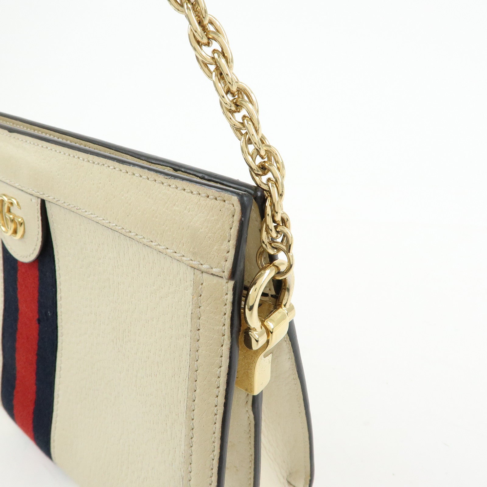 GUCCI Ophidia Sherry Leather Shoulder Bag Cutch Bag Ivory 503877