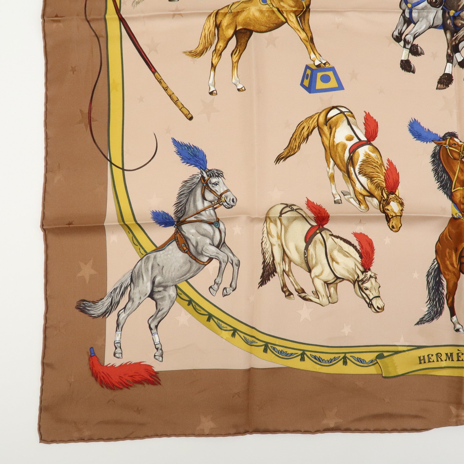 HERMES Carre 90 Silk 100% Scarf EN PISTE Brown