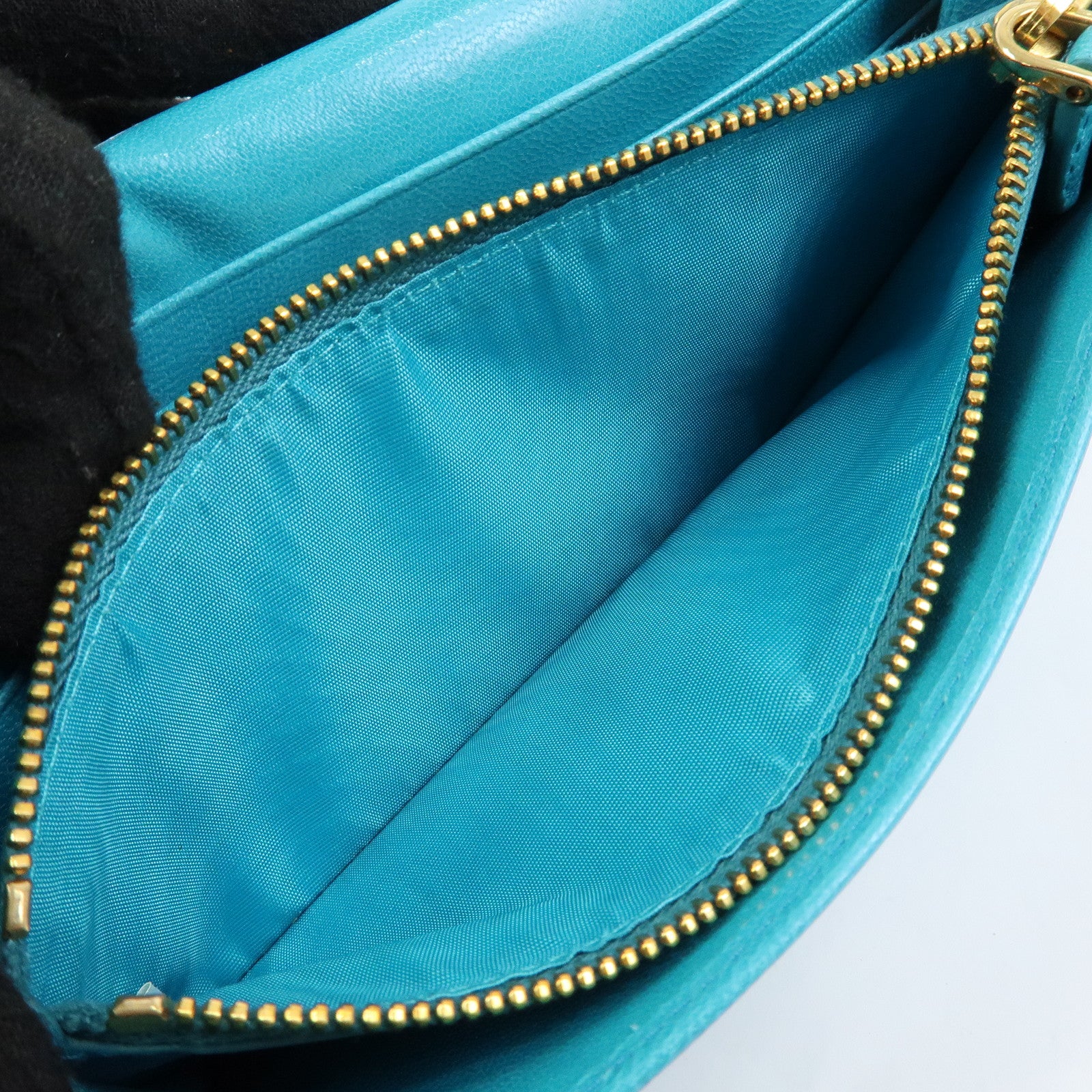 PRADA Triangle Logo Leather Long Wallet Blue Black
