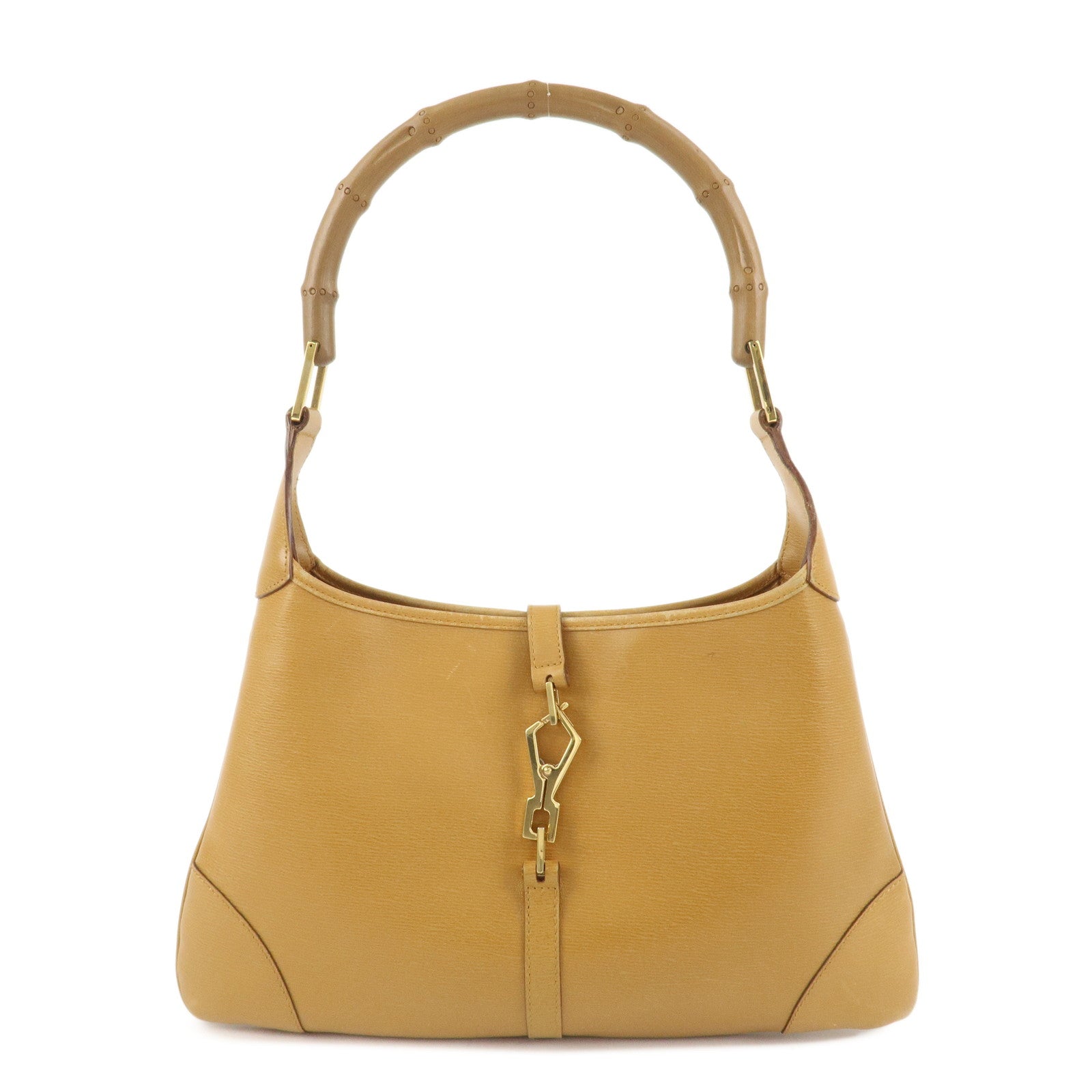 GUCCI Bamboo Leather Shoulder Bag Hand Bag Beige 001.4060.002058 Used