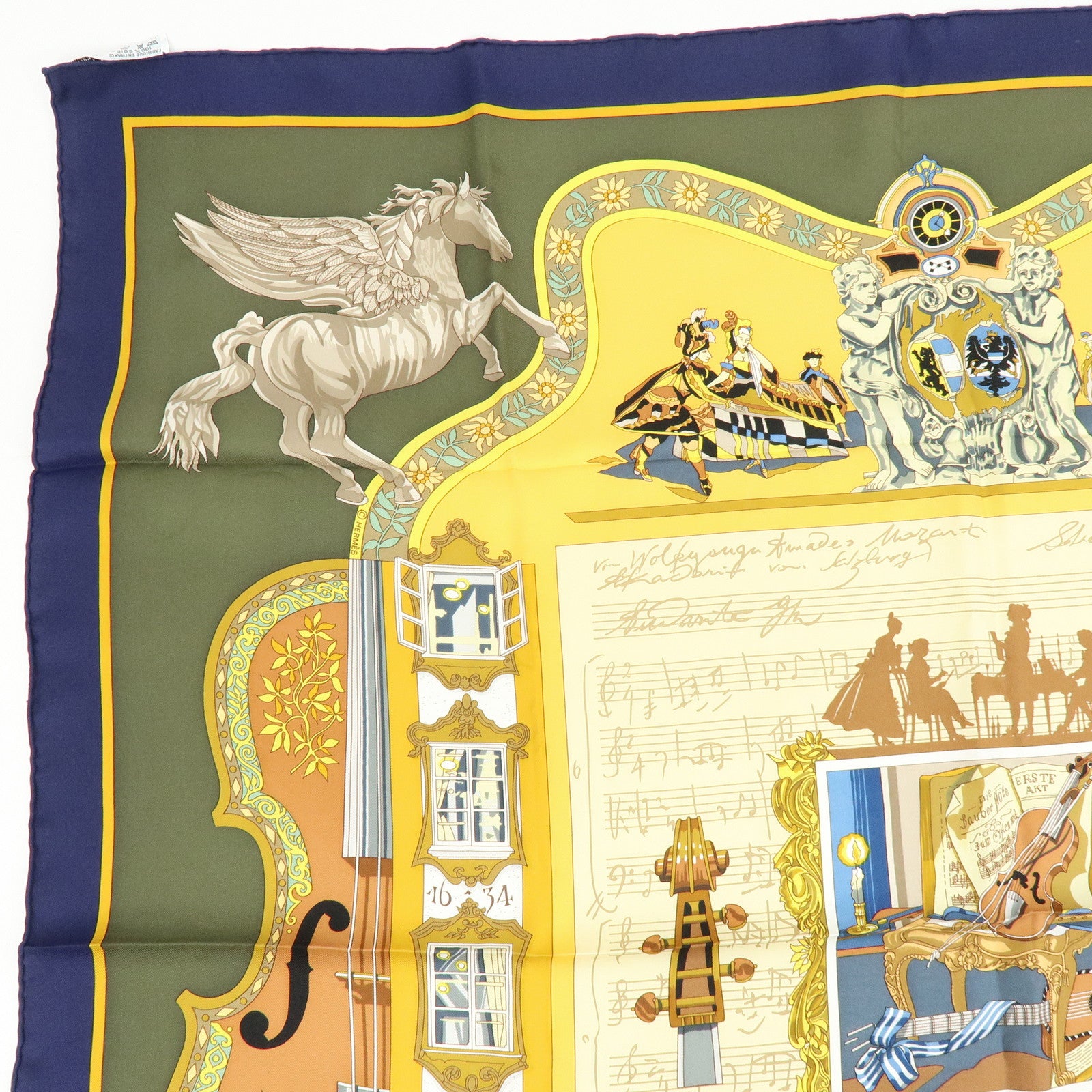 HERMES Carre 90 Silk 100% Scarf IN SALZBURG Beige Yellow Khaki