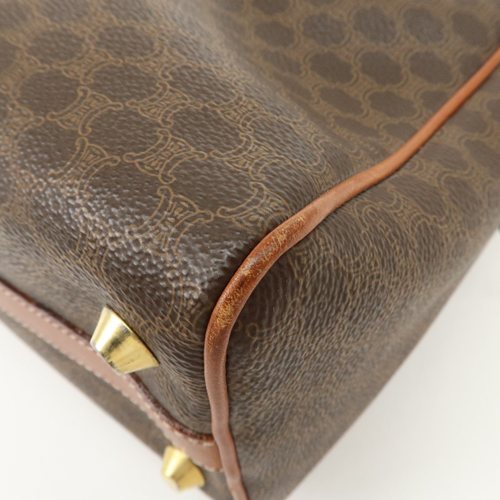 CELINE Macadam PVC Leather Hand Bag Brown Gold HDW