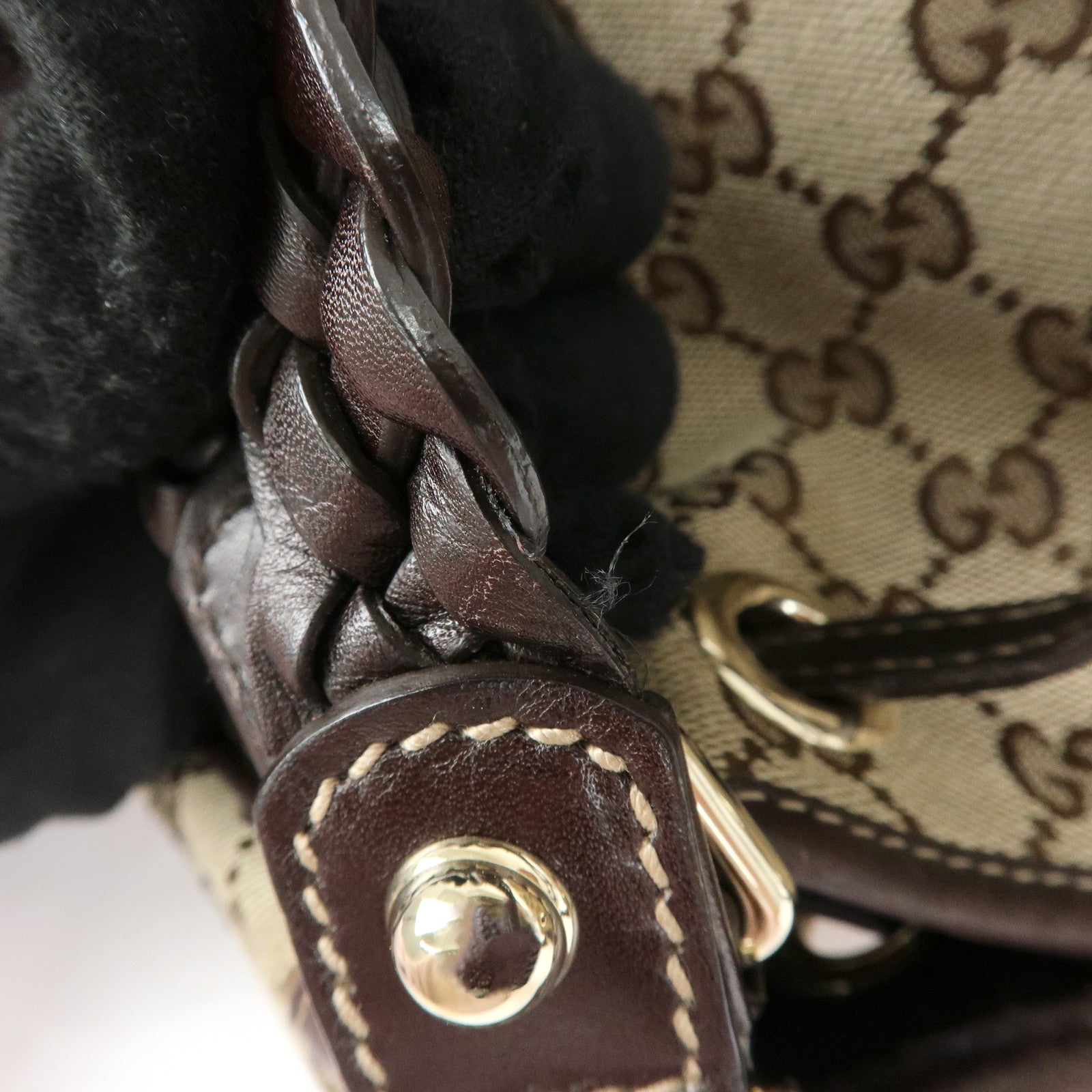 GUCCI Bamboo Fringe GG Canvas Leather Tote Bag Beige Brown 170582