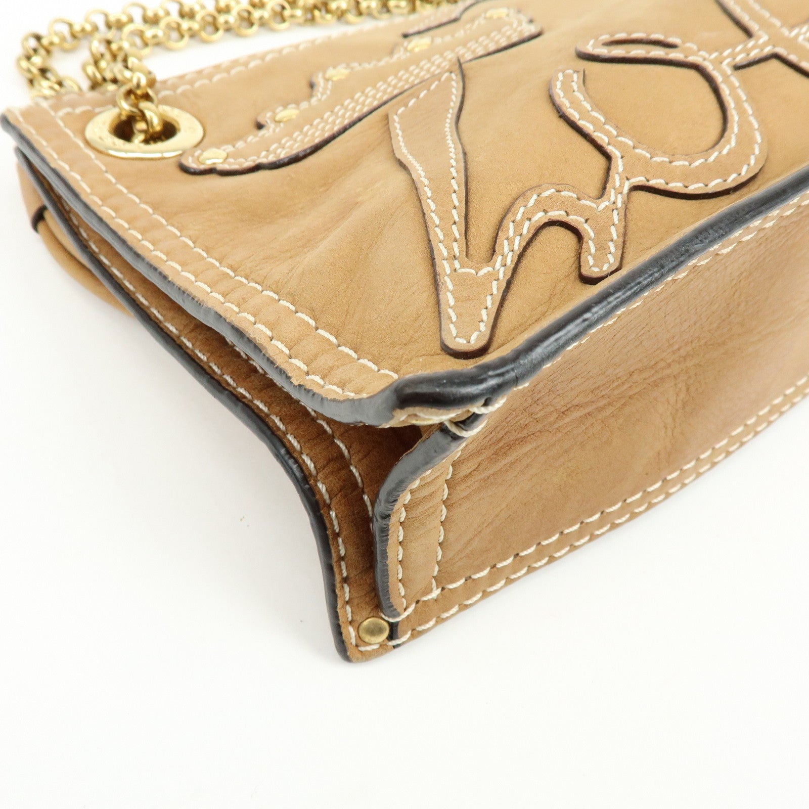 LOEWE Logo Leather Chain Shoulder Bag Crossbody Bag Brown