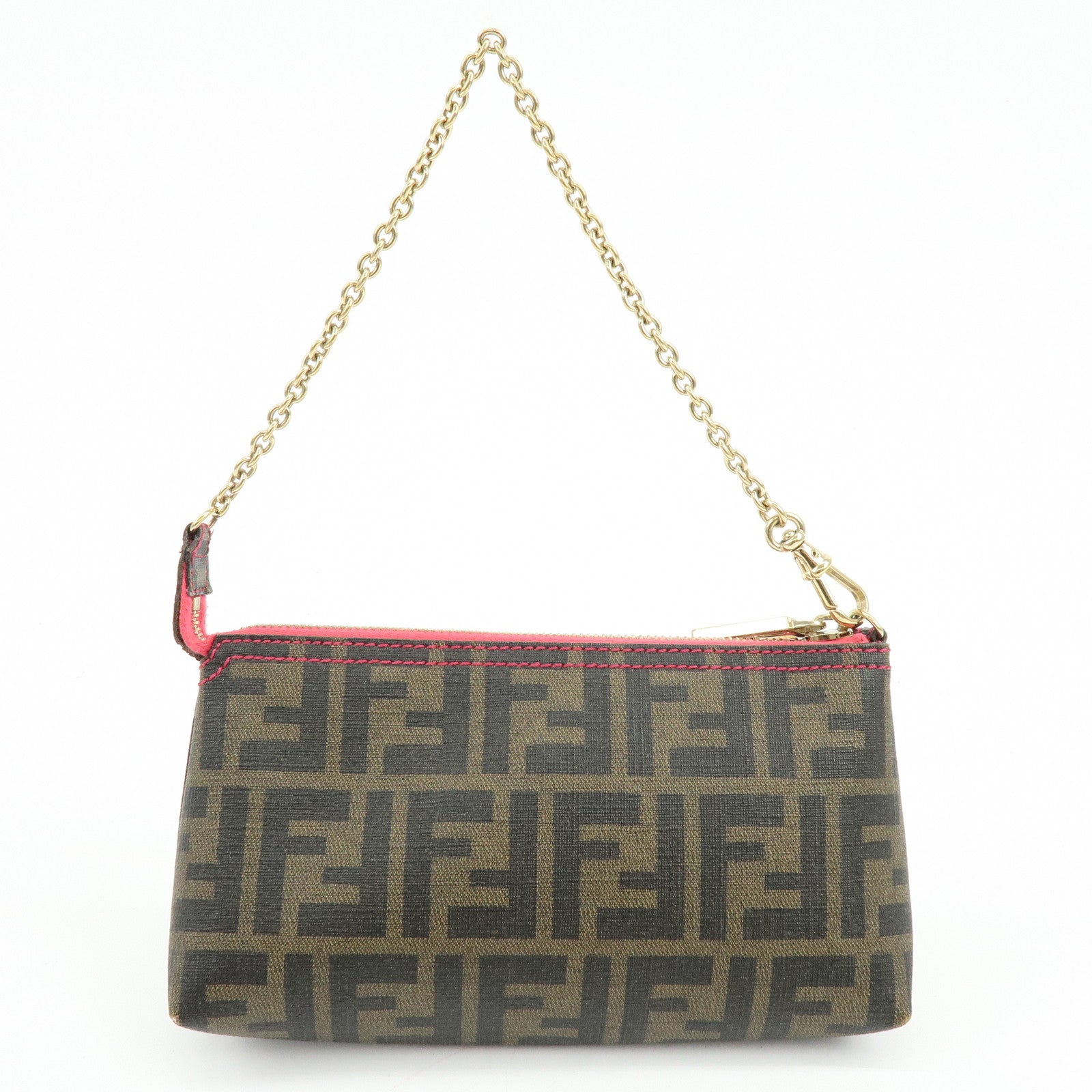 FENDI Zucca Print PVC Chain Accessory Pouch Hand Bag Pink 8BR592