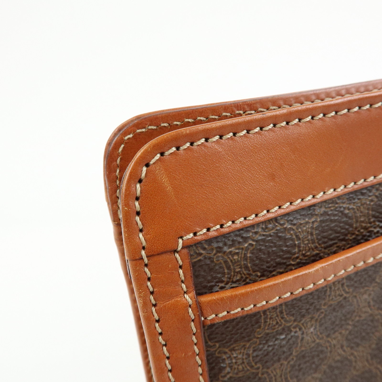 CELINE Logo Macadam PVC Leather Clutch Bag Flat Pouch Brown