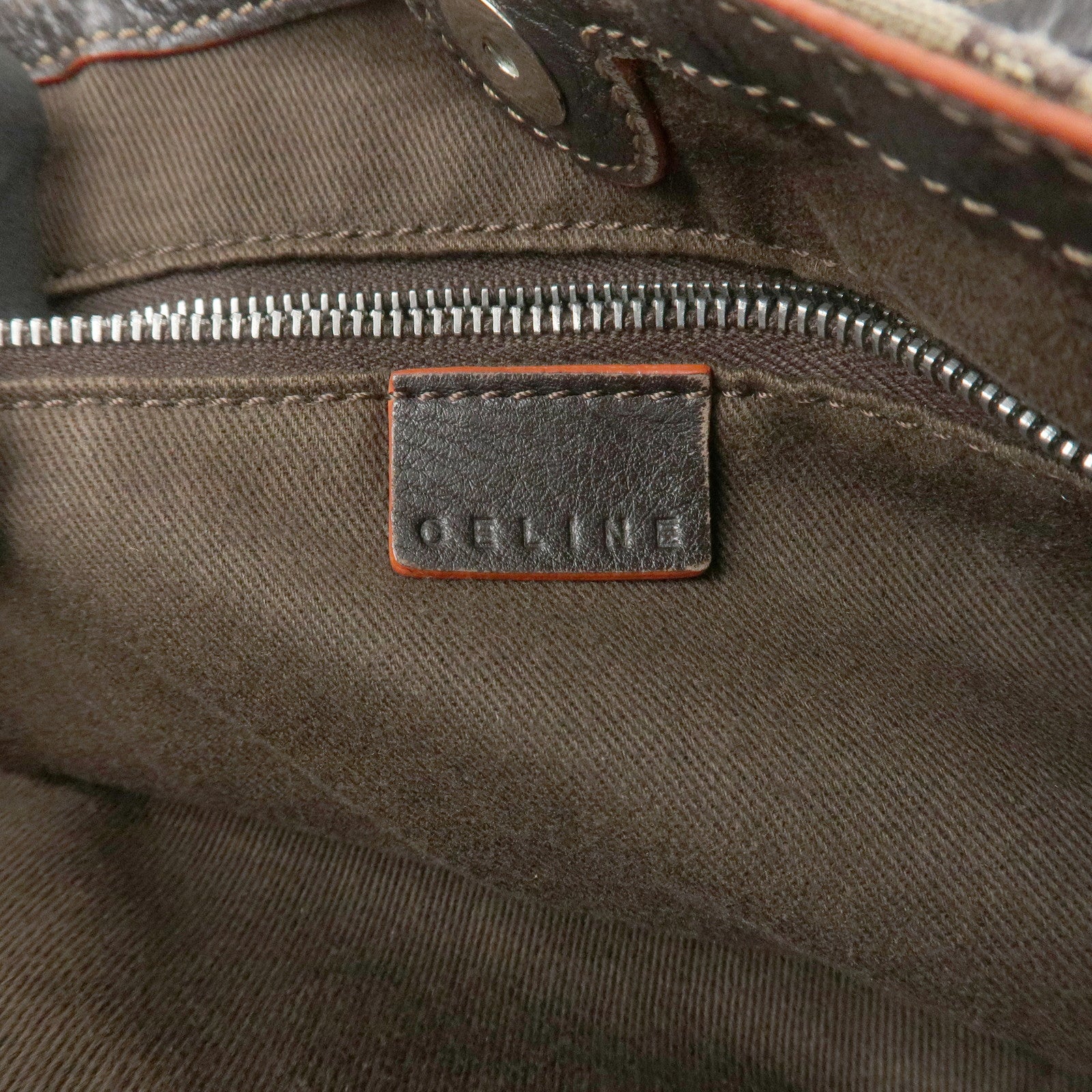 CELINE Macadam Canvas Leather Tote Bag Shoulder Bag Beige Brown