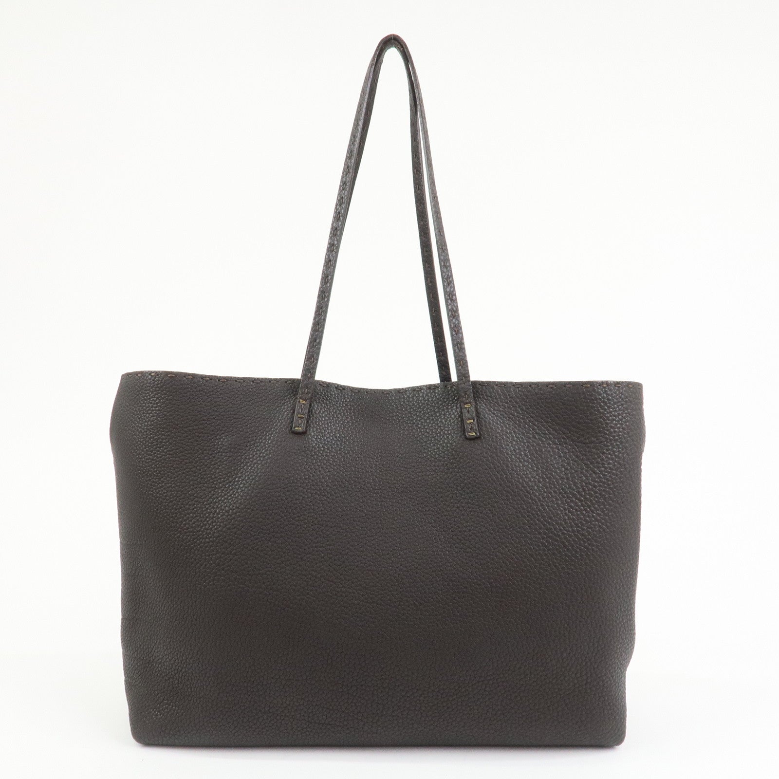 FENDI Selleria Leather Tote Bag Shoulder Bag Dark Brown 8BH126