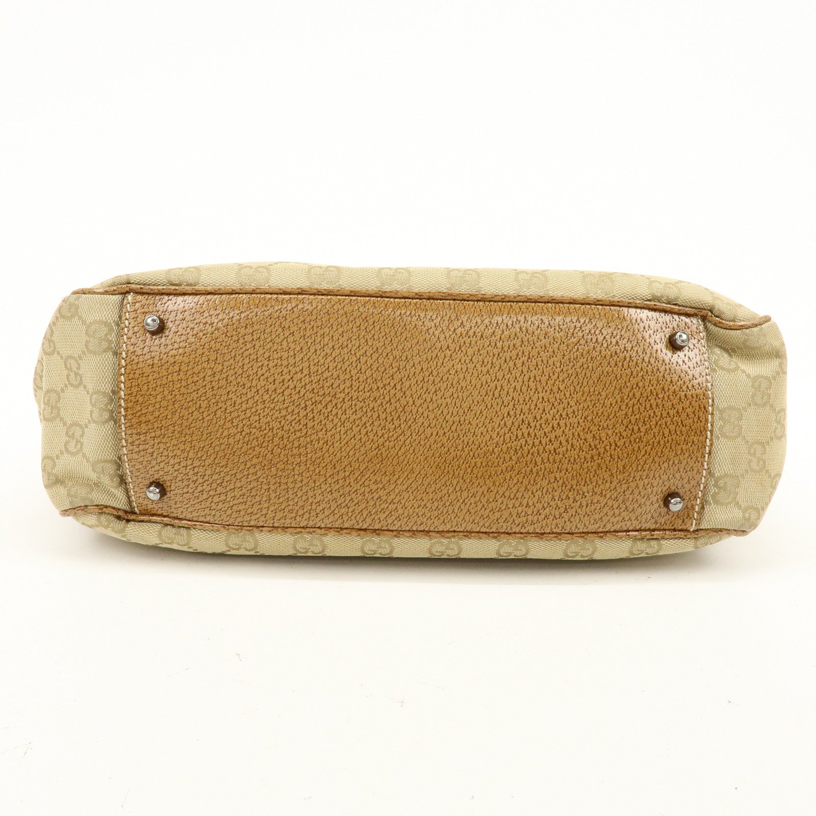 GUCCI GG Canvas Leather Tote Bag Hand Bag Beige Camel 113011
